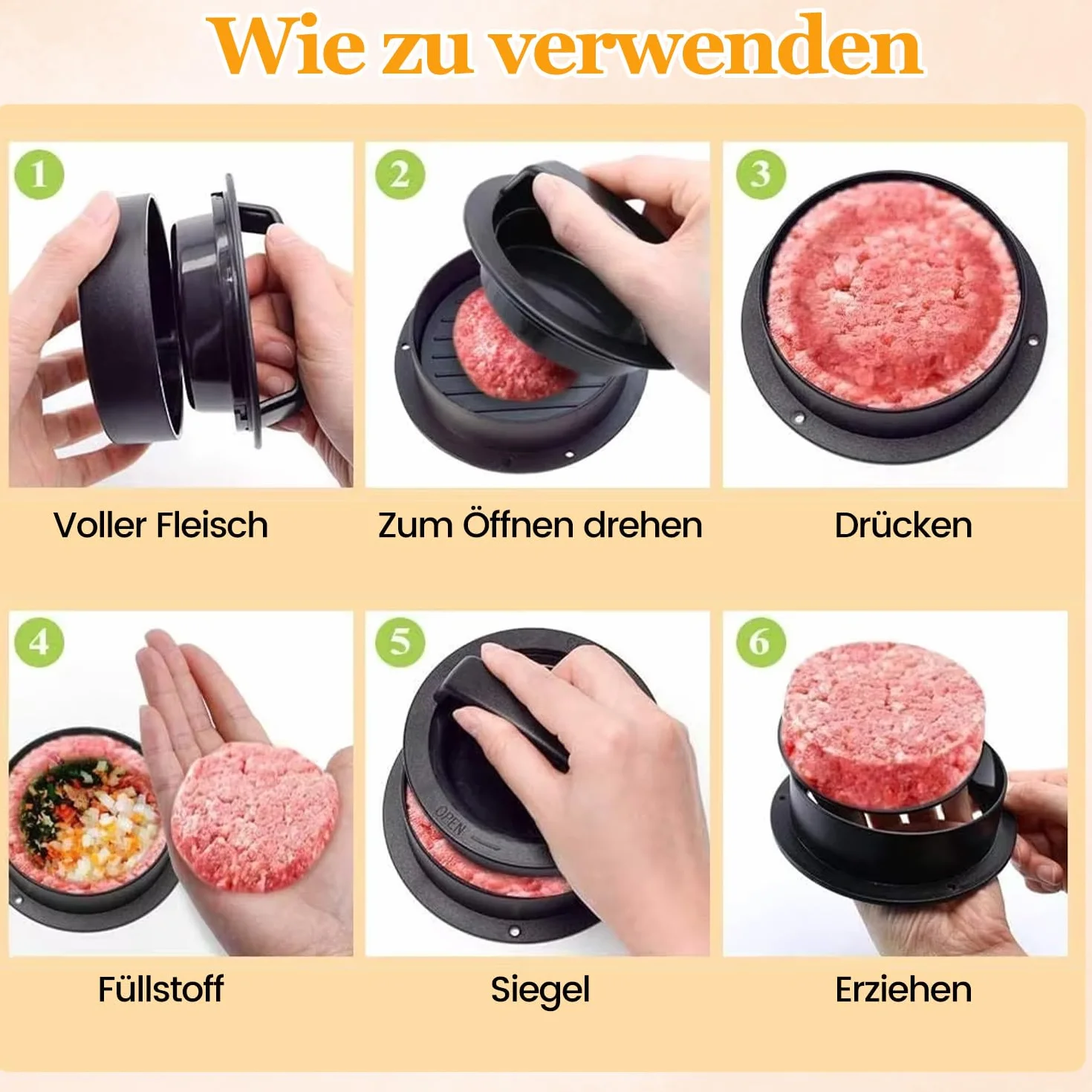Prasa do hamburgerów 4 w 1, zestaw do hamburgerów, profesjonalna prasa do hamburgerów z uchwytem z tworzywa ABS, doskonałe akcesoria do grilla, nadaje się do mycia w zmywarce, 100 papier Patties