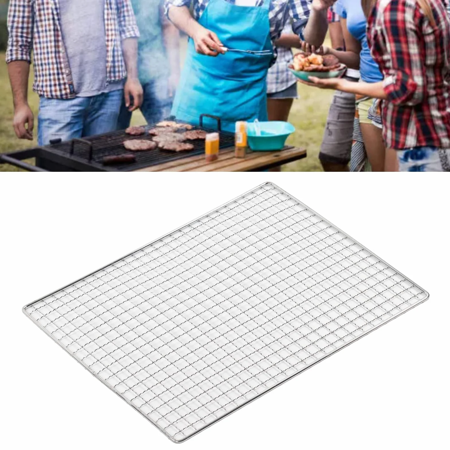 Mata z Drutu do Grillowania, Stal Nierdzewna BBQ Grill Net Grill Campfire Grate Grill Mata Siatkowa Grill Baking Net Non Stick Cooking Grate for Pit, dla Domu Pikniki Kemping