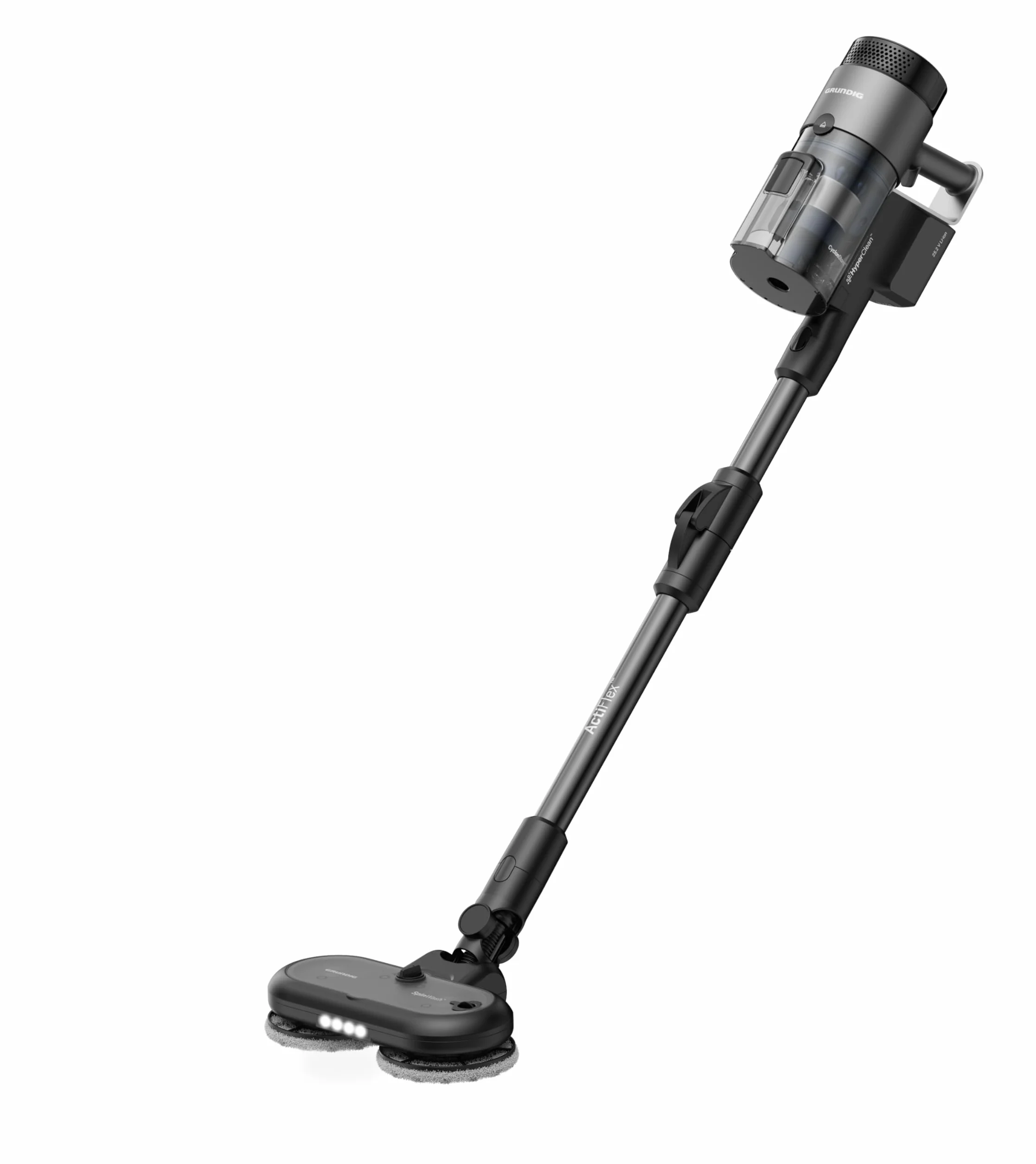 GRUNDIG VCP 9431 Pro odkurzacz akumulatorowy 2 w 1, HyperClean, technologia CyclonStorm, zginana rura, 3 poziomy siły ssania, silnik 450 W, pojemnik na kurz 500 ml, czas pracy do 60 minut