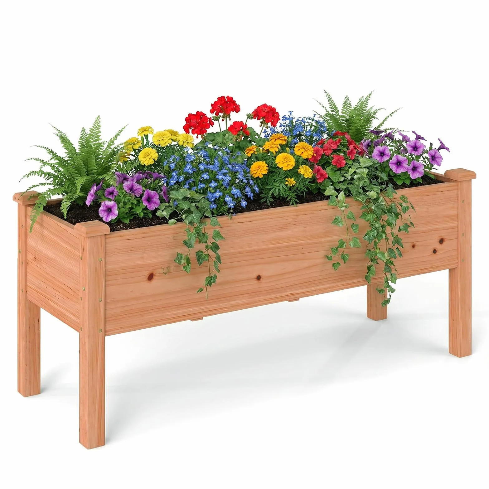 COSTWAY Podwyższona grządka dla dzieci, 120 x 43,5 x 51 cm, obciążenie do 100 kg, donica na kwiaty z otworami odpływowymi, prostokątna grządka na zioła, do ogrodu, na taras, balkon, pomarańczowa