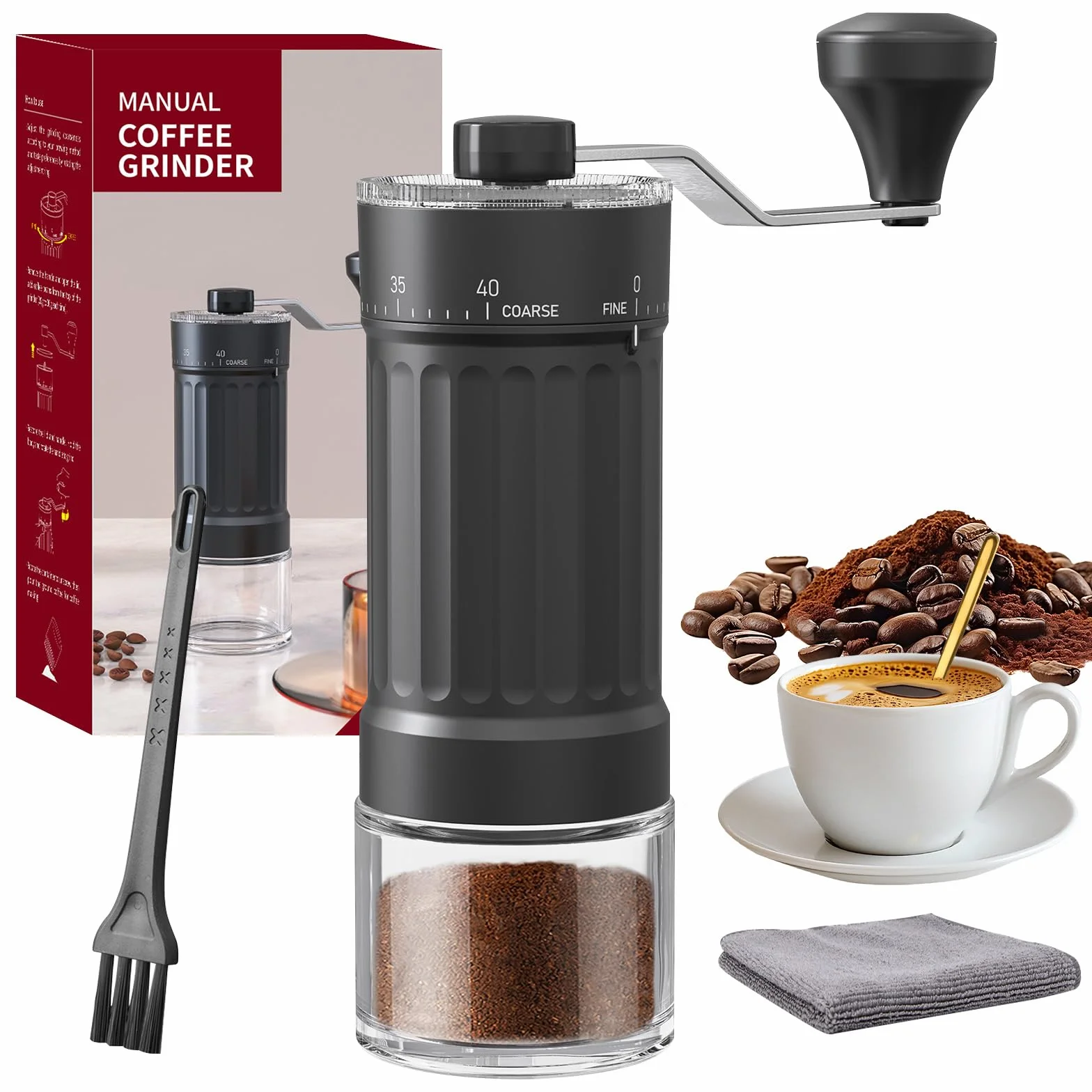 Ręczny młynek do kawy przenośny 40 ustawień do Espresso Moka Pour Over French Press