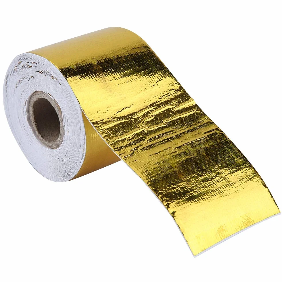 Taśma Osłony Termicznej Samoprzylepna, Taśma Aluminiowa Samoprzylepna 1 Rolka Samoprzylepna Folia Aluminiowa ze Złotego Samochodu Odblaskowa Taśma do Owijania Osłony Termicznej(Golden 10M*5Cm)