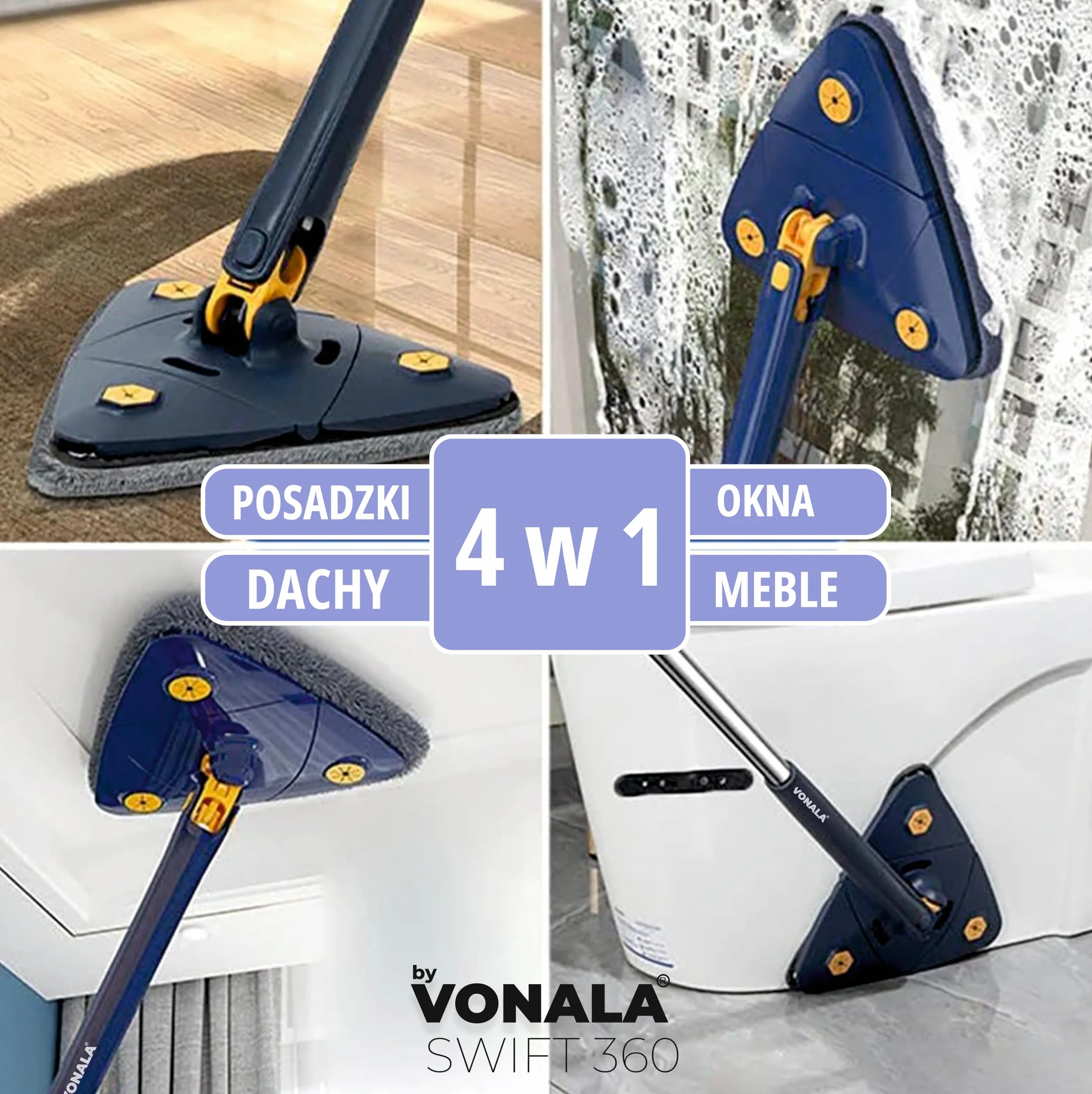 Trójkątny Mop Do Czyszczenia Obrotowy, Regulowany O 360 Stopni, Wysuwany Mop Do Czyszczenia Ścian Z Mikrofibry Z Długim Uchwytem Do Czyszczenia Ścian Sufitowych, Podłóg, Sufitów, Okien I