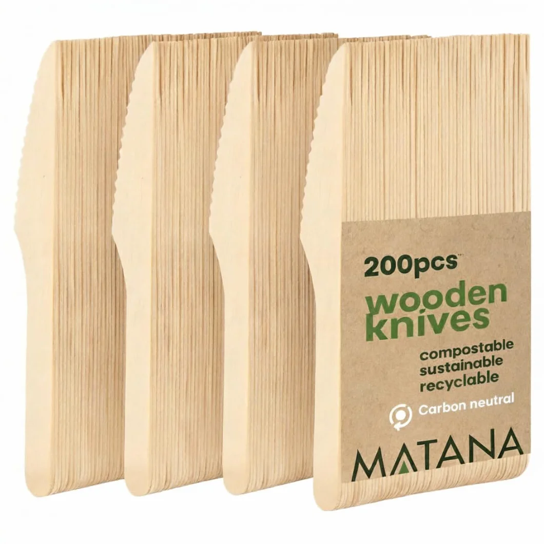 Matana - 200 Premium Eco-Friendly Wooden Knives - Biodegradable