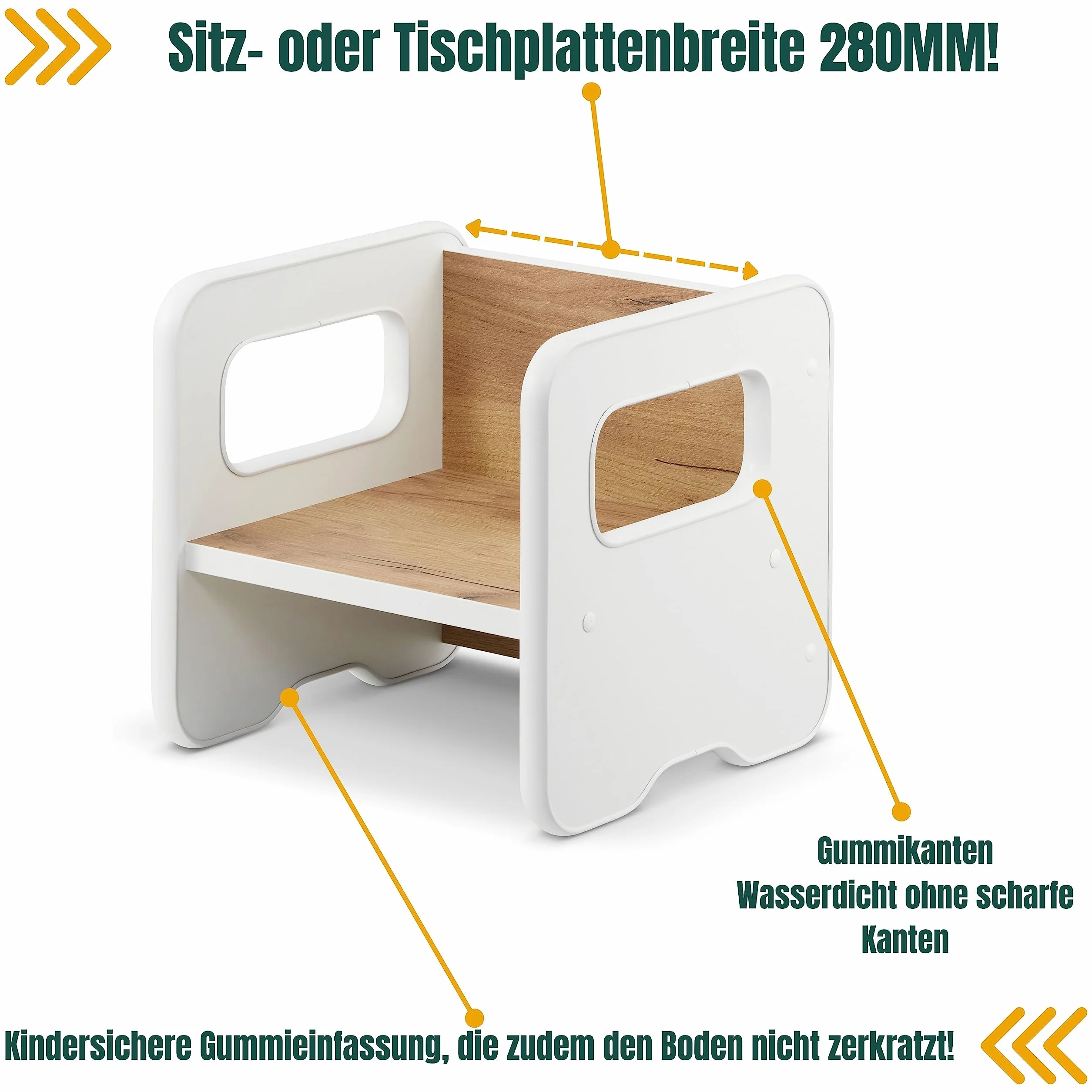 defiPad Taboret do siedzenia dla dzieci | stylowy taboret dwustronny | fotel dziecięcy od 1 roku życia | krzesło dziecięce z drewna | krzesło można przekształcić w stół | pokój dziecięcy Montessori |