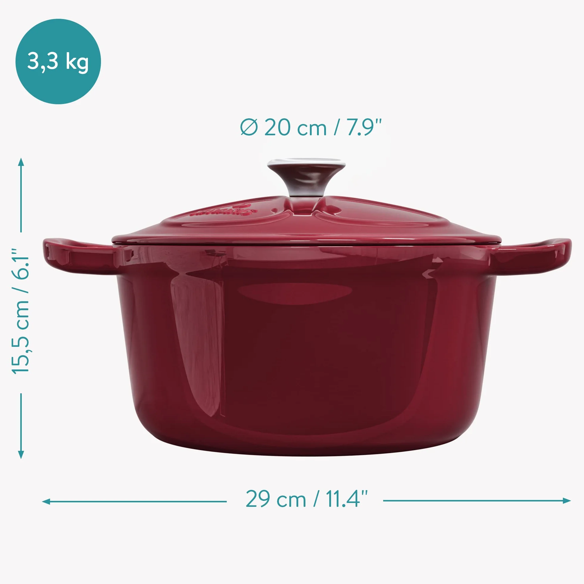 Navaris żeliwny garnek do smażenia, 2,5 l, Ø 20 cm, emaliowany, odporny na wysokie temperature, nadaje się do mycia w zmywarce