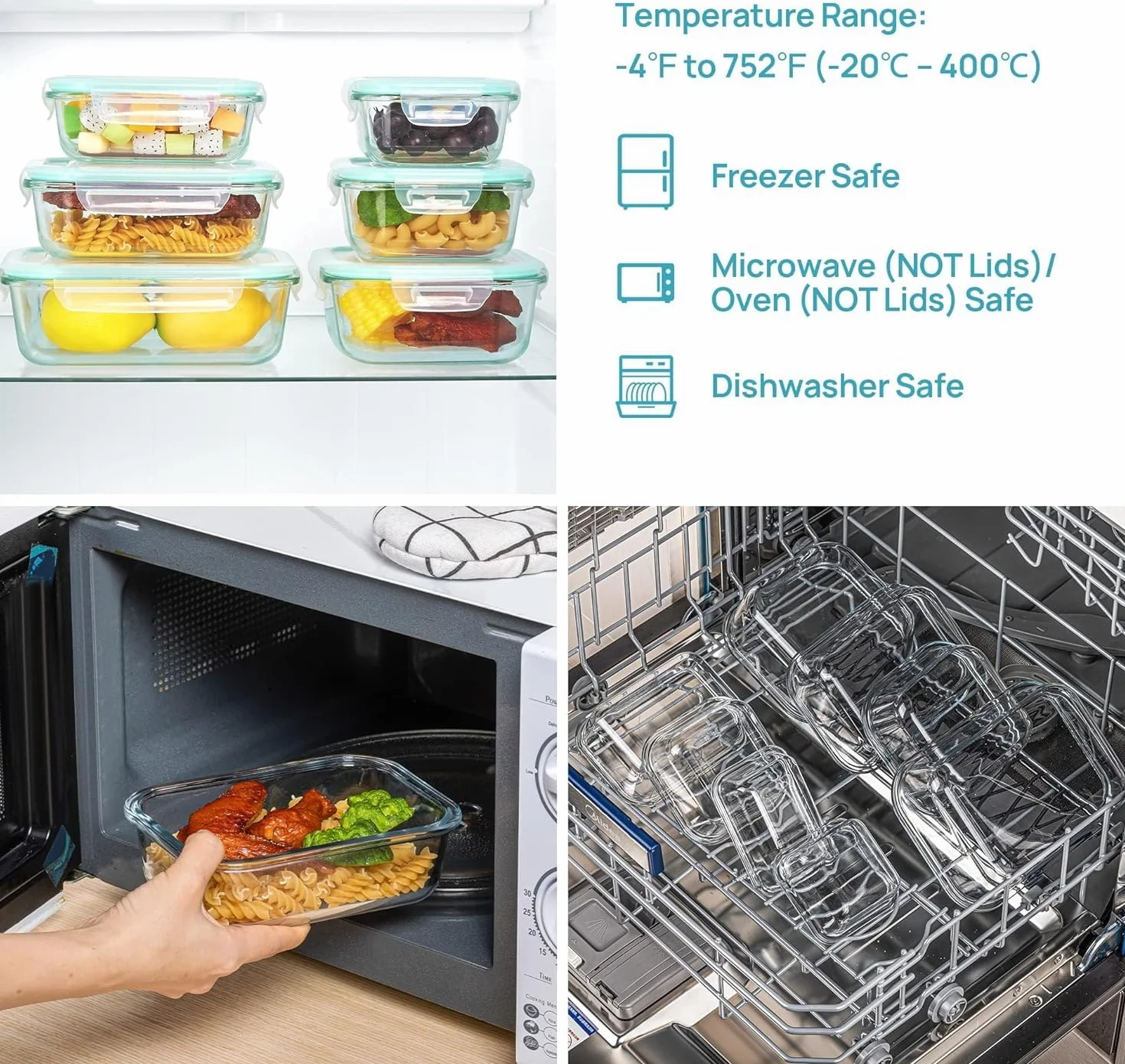 Vtopmart Szklane pojemniki do przechowywania żywności z hermetycznymi pokrywkami, do posiłków, pudełka Bento na lunch, do kuchenki mikrofalowej, piekarnika, zamrażarki i zmywarki, bez BPA, 8 szt.