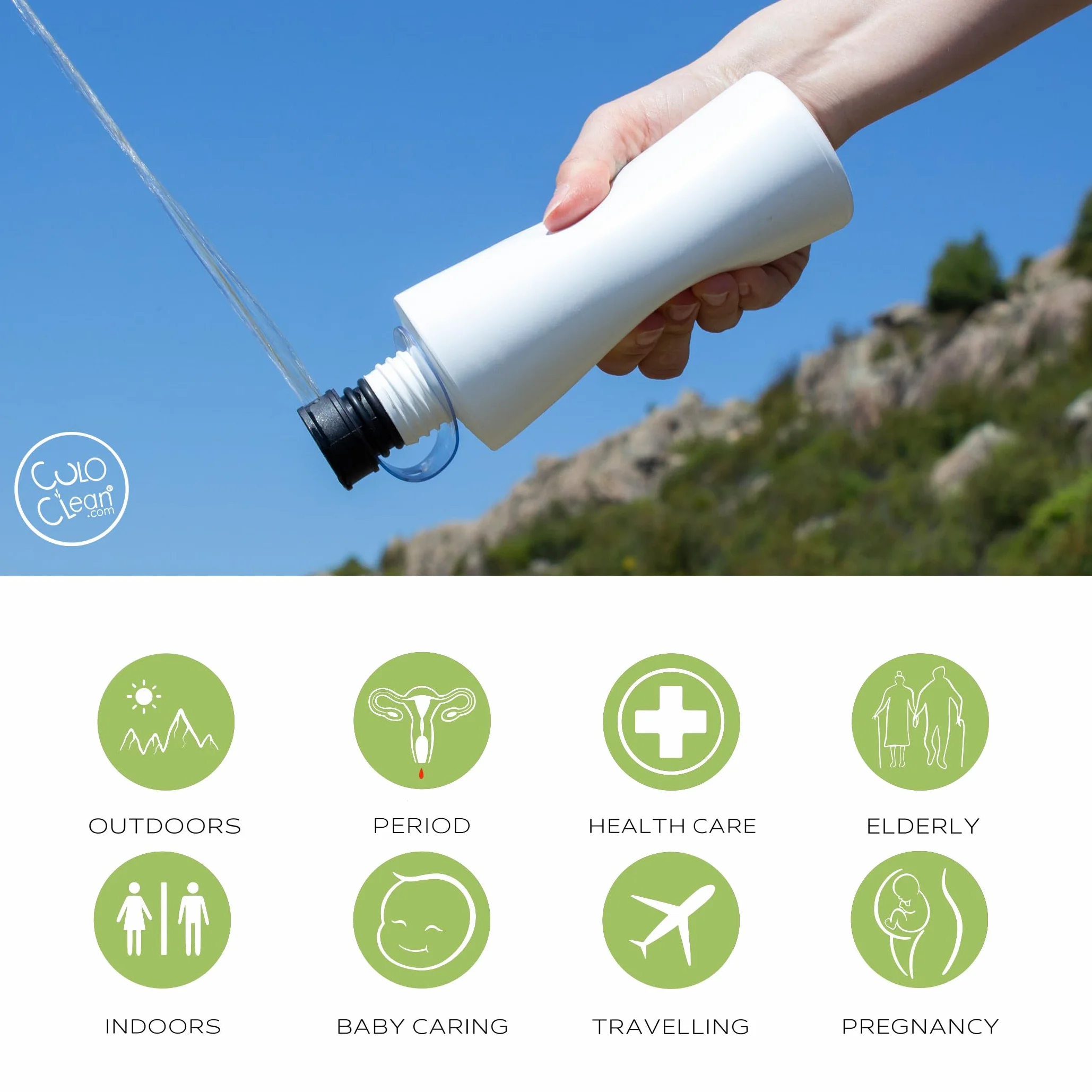 CuloClean przenośny bidet z cichą butelką (330 ml), idealny do toalety, podróży, wędrówek lub na kemping, ultralekki (48 g, 48 g) (CuloClean + butelka, 2 szt. czarny)
