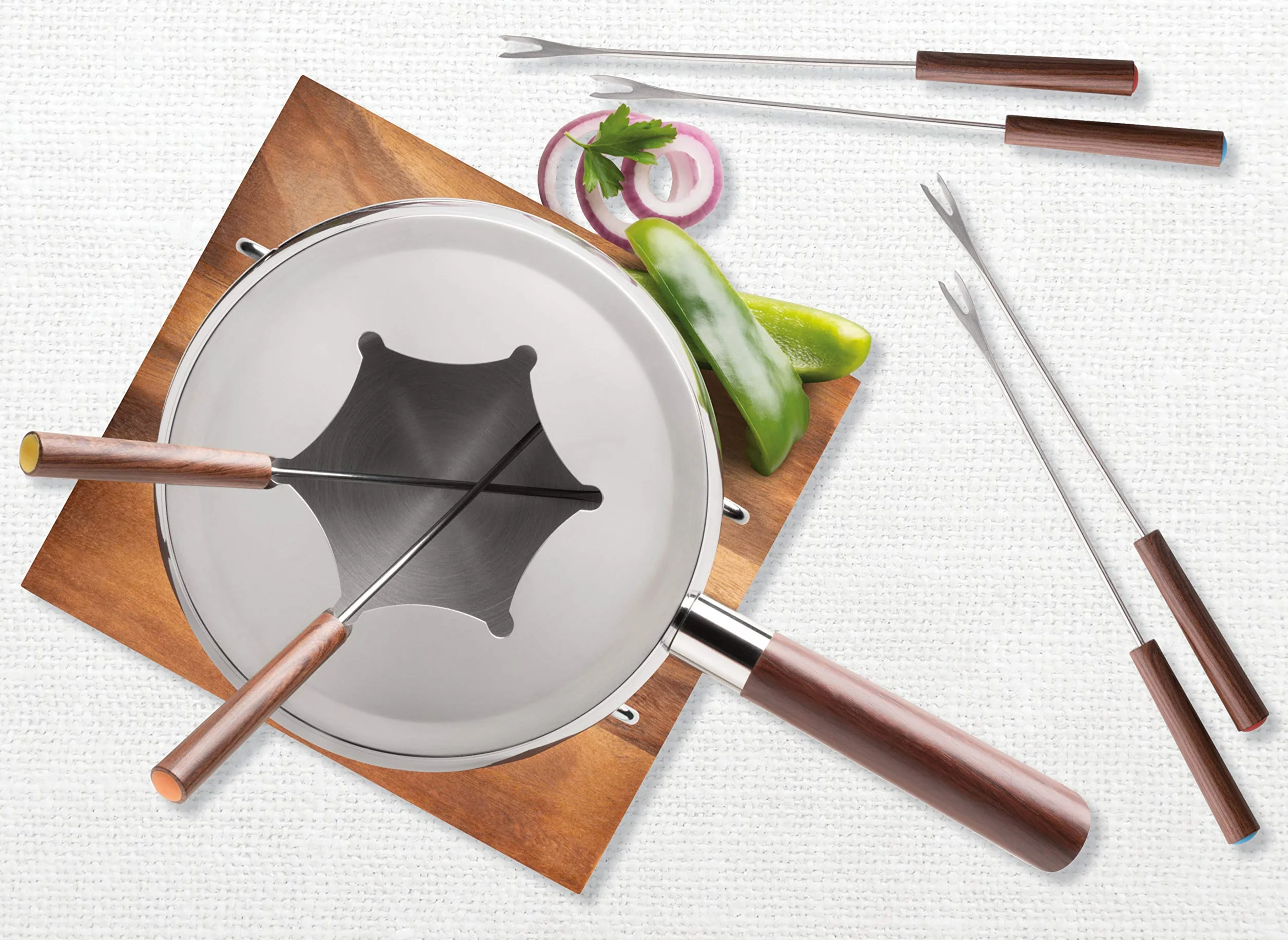 MÄSER 931895, zestaw do fondue dla 6 osób o nowoczesnym rustykalnym wzornictwie, idealny do fondue mięsnego, 10-częściowy zestaw do fondue wraz z widelcami do fondue i palnikiem do fondue, srebrny