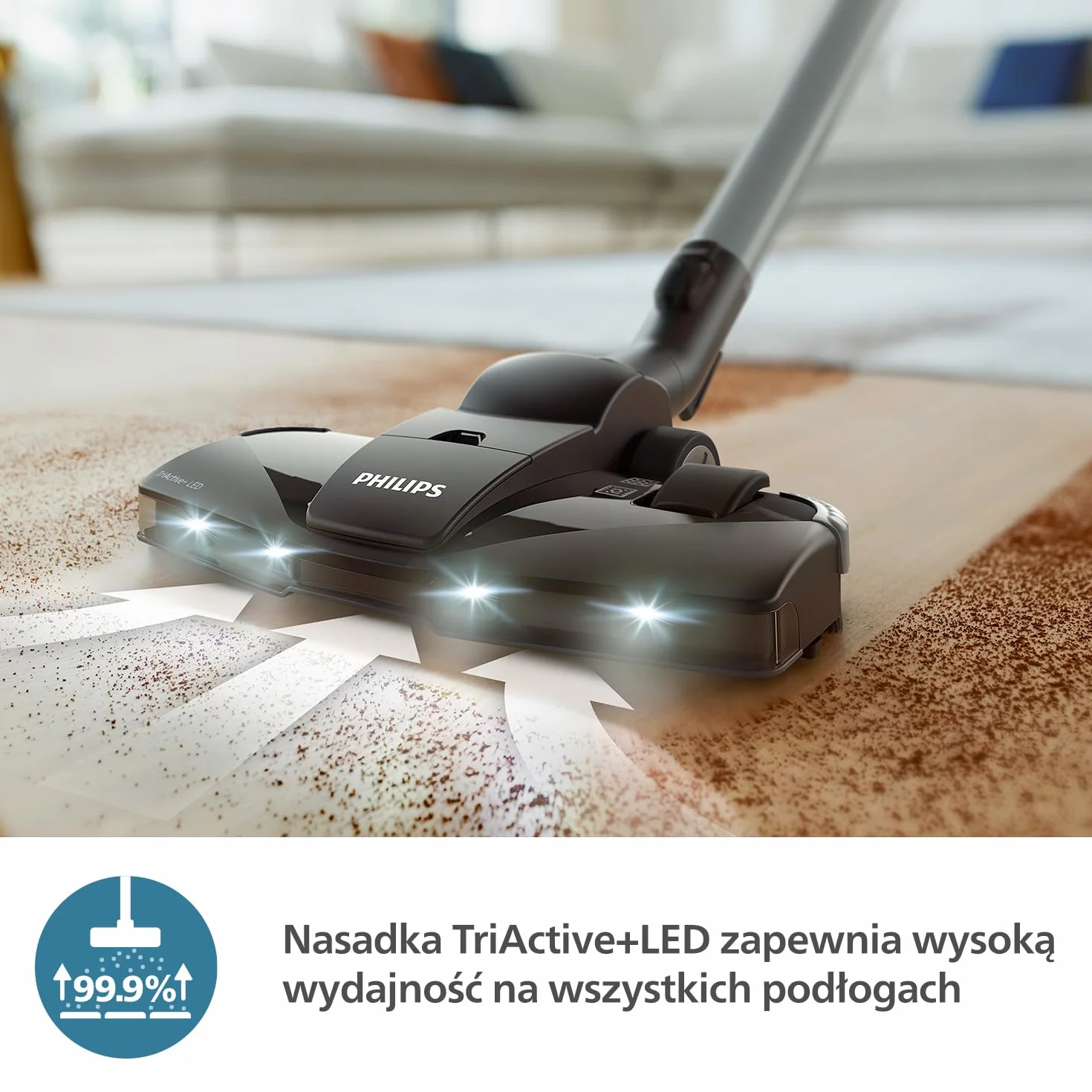 Philips Odkurzacz Workowy Performer LED Serii 8000 900 W TriActive+ LED Filtr HEPA Zasięg 12 m Głęboka Czerń XD8122/10