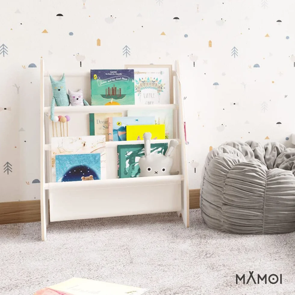 MAMOI® Regał na książki dla dzieci, skrzynka na książki do pokoju dziecięcego, regał na książki, drewniana ławka na książki, meble dziecięce, montessori