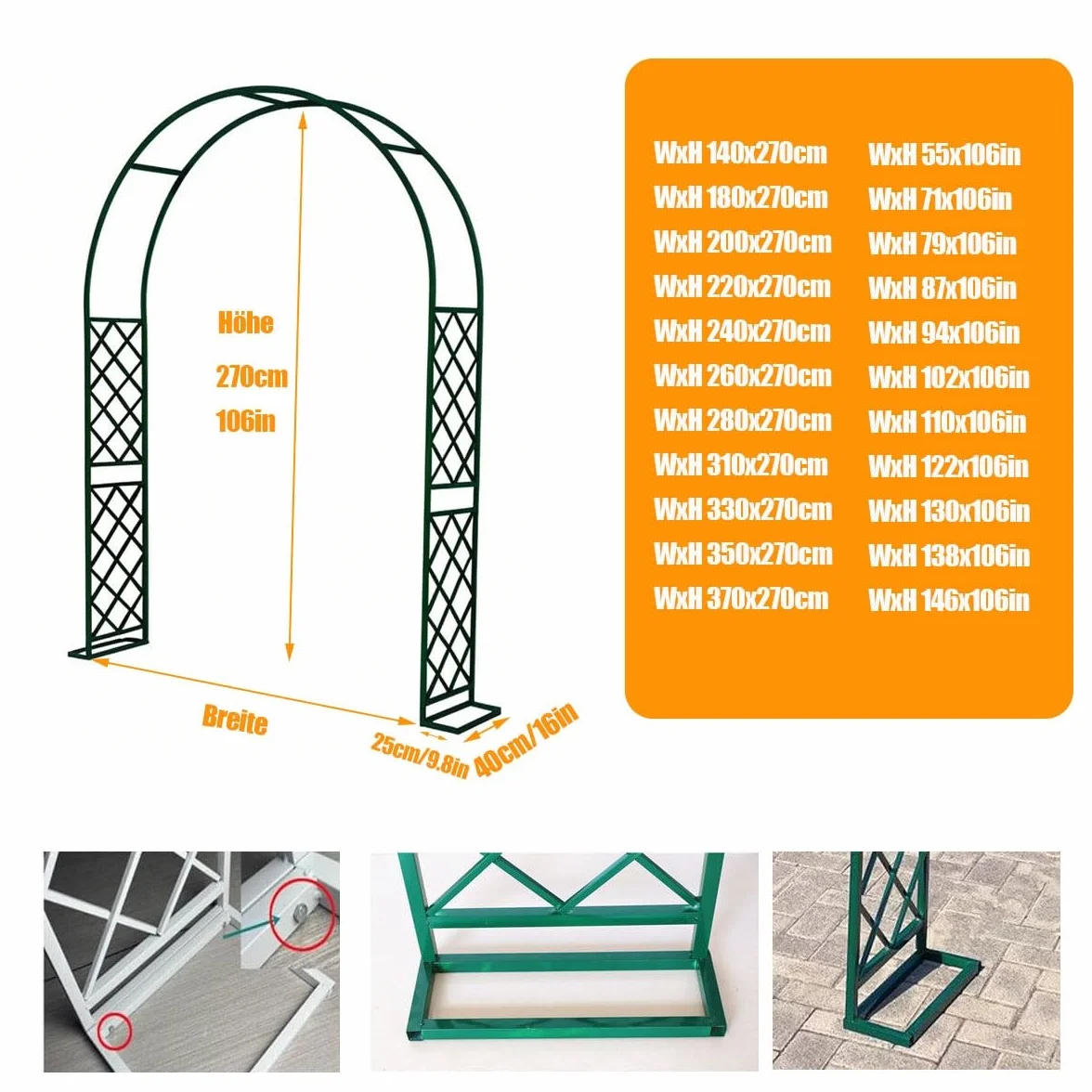 Nierdzewny metalowy łuk ogrodowy krata do roślin pnących na zewnątrz altana ślubna regulowana pergola (180-350 cm) do dekoracji patio i podwórka trwała i stylowa (brązowy szer. x wys.: 140 x 270 cm)