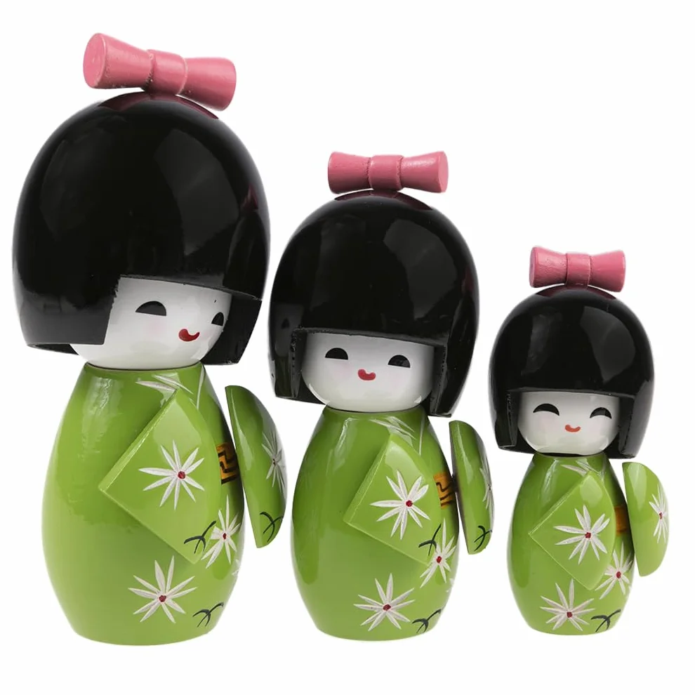 lachineuse Japońskie lalki trio Kokeshis - zielony odcień