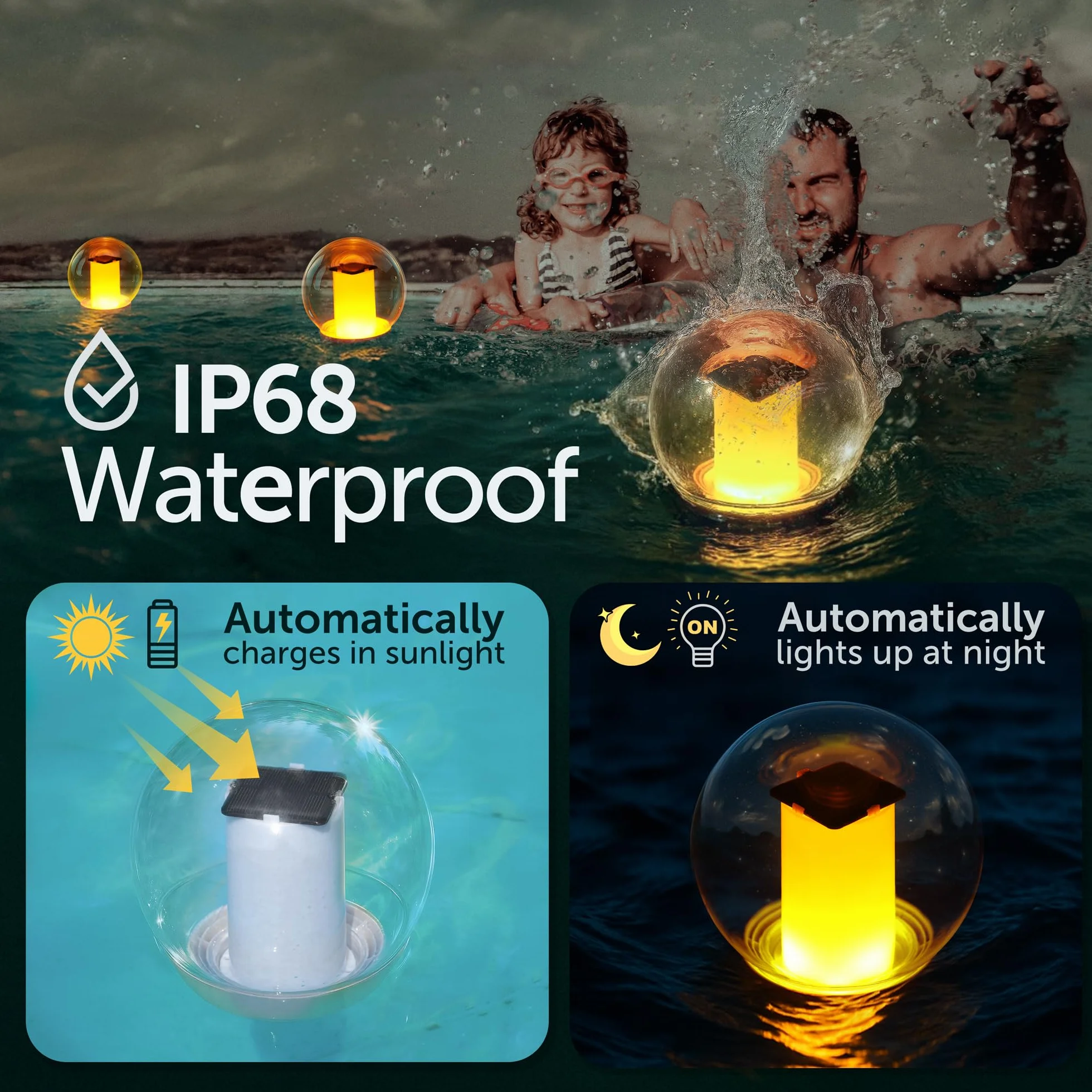 VISOFO Solarne Pływające Lampy Basenowe | Wodoodporne Dekoracje na Zewnątrz | Zasilana Słonecznie Migocząca Lampa LED do Stawu, Imprez, Ogrodu, Tarasu, IP68 (1 szt.)