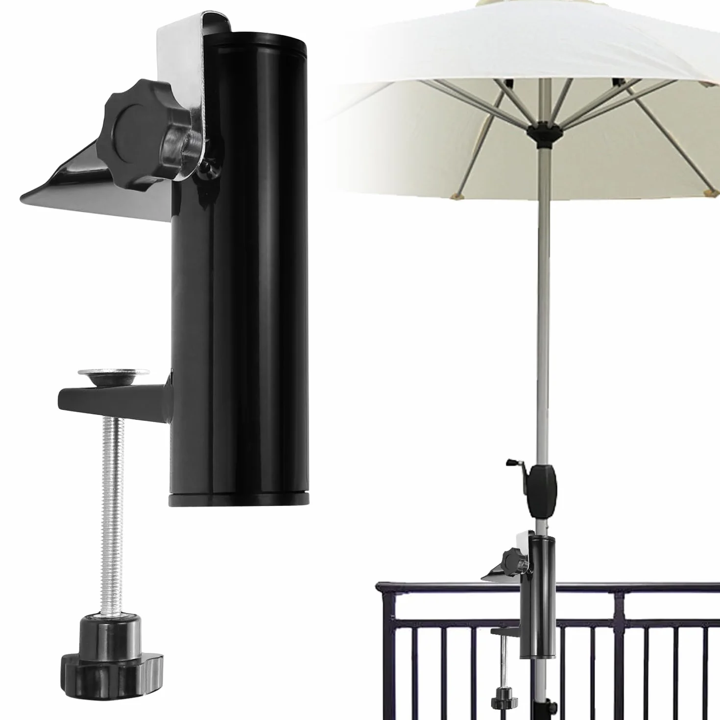 Abnaok Parasol przeciwsłoneczny, balkonowy, na poręcz balkonową, uchwyt, stojak na parasol przeciwsłoneczny z metalu, wodoszczelny i nierdzewny