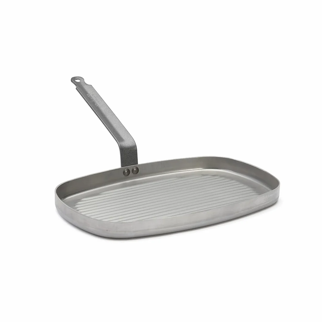 De Buyer Naczynia do gotowania - Carbone Plus - patelnia do grillowania ze stali żelaznej - 38 x 26 cm - 5540-38