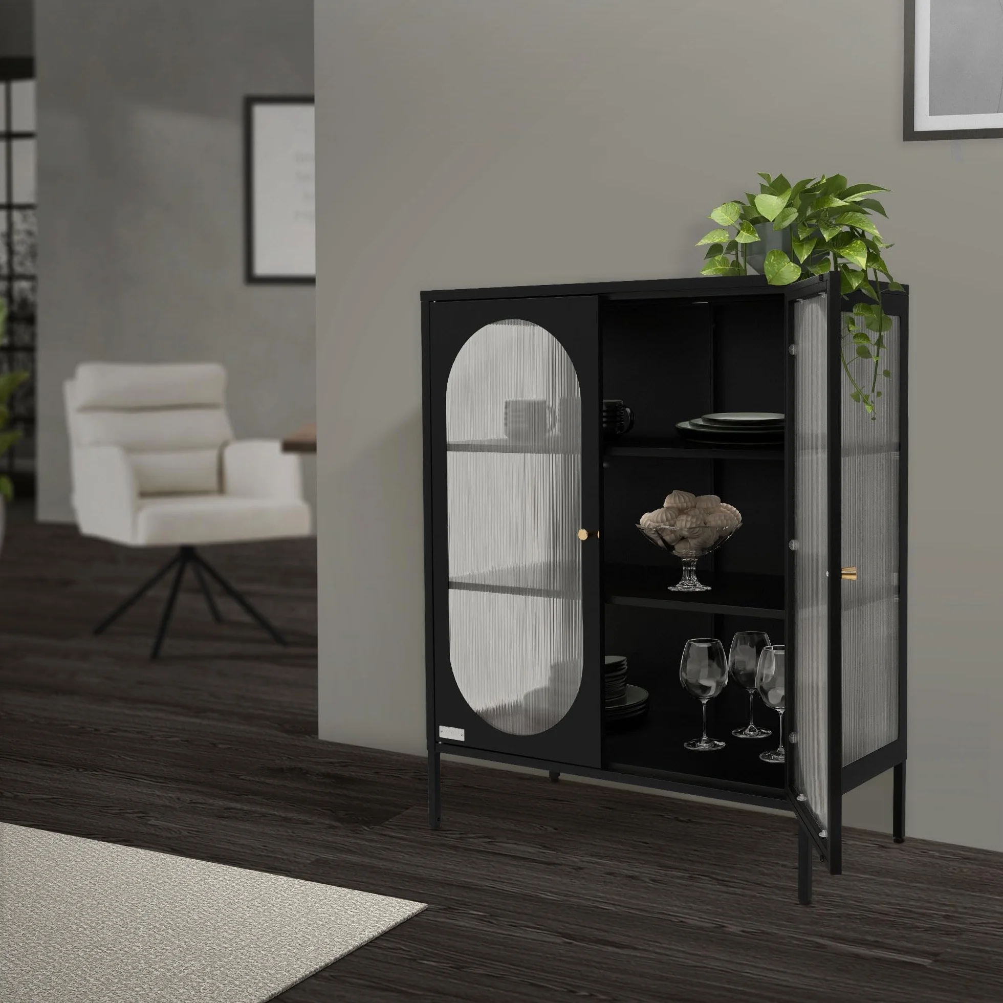 ML-Design witryna 80 x 102,5 x 40 cm czarna z 3 pólkami i 2 drzwiczkami stalowa szafka do salonu w stylu industrialnym wykonana z metalu komoda regal szafka na dokumenty mebel stojacy podlogowy