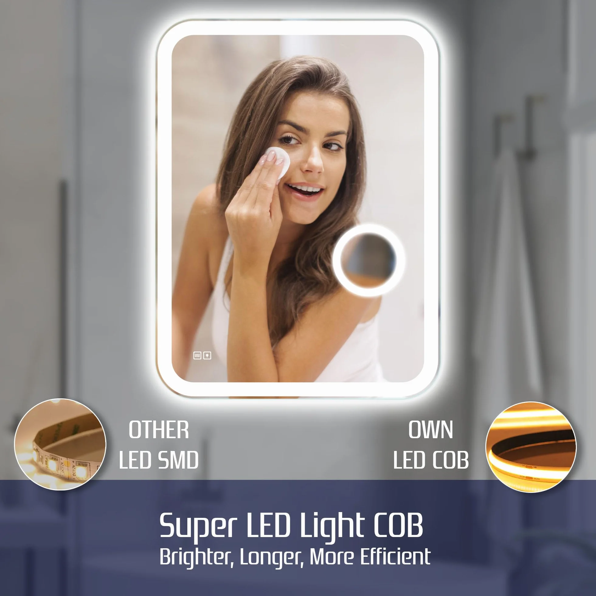 60x80 cm Lustro Łazienkowe z Oświetleniem LED z Funkcją Przeciwmgielną Prostokątne Lustro Łazienkowe