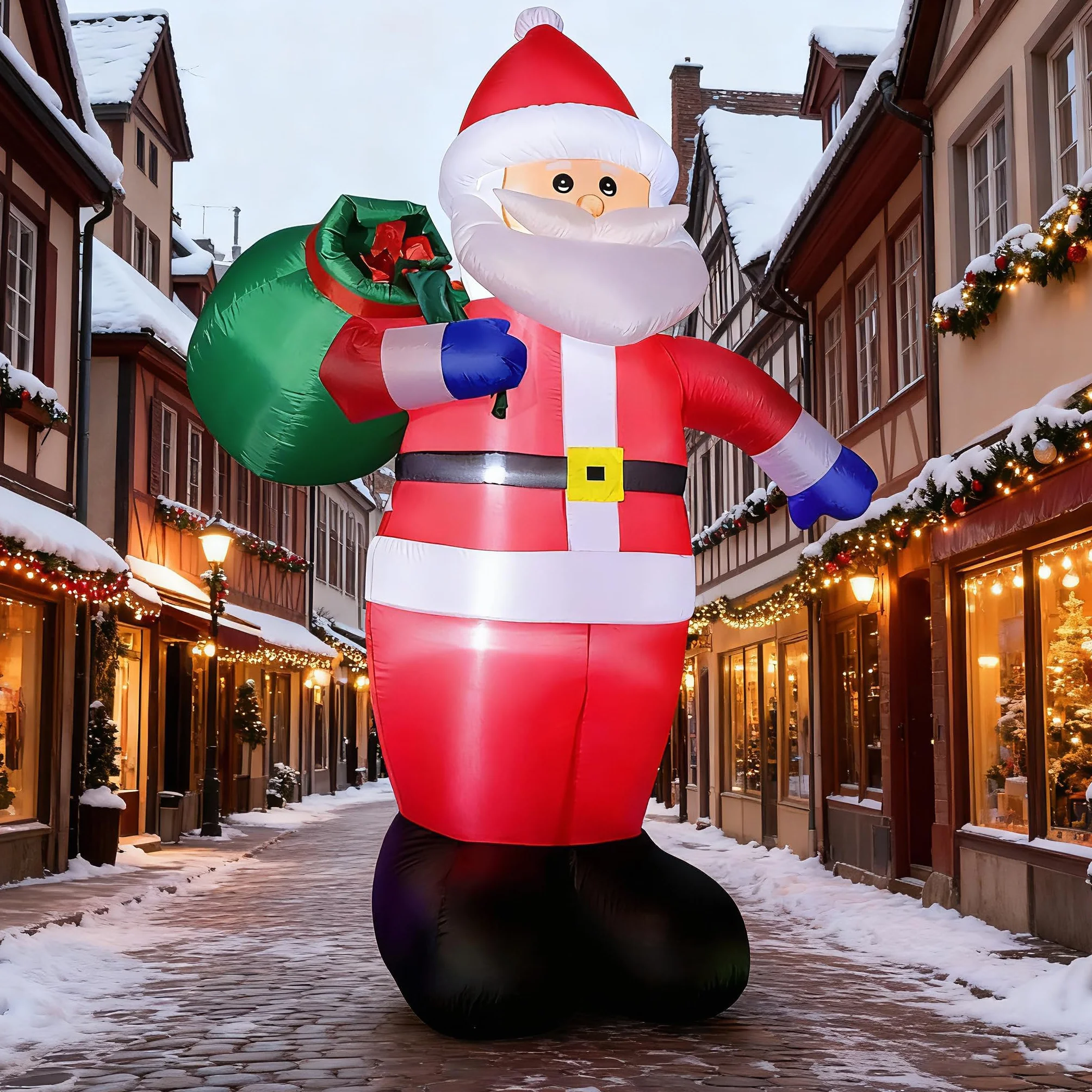 Nadmuchiwany Święty Mikołaj 240 cm z oświetleniem LED, wodoszczelność IP44, ogromna dekoracja bożonarodzeniowa do ogrodu, na podwórko i taras, łatwa w montażu, świąteczne oświetlenie zewnętrzne na