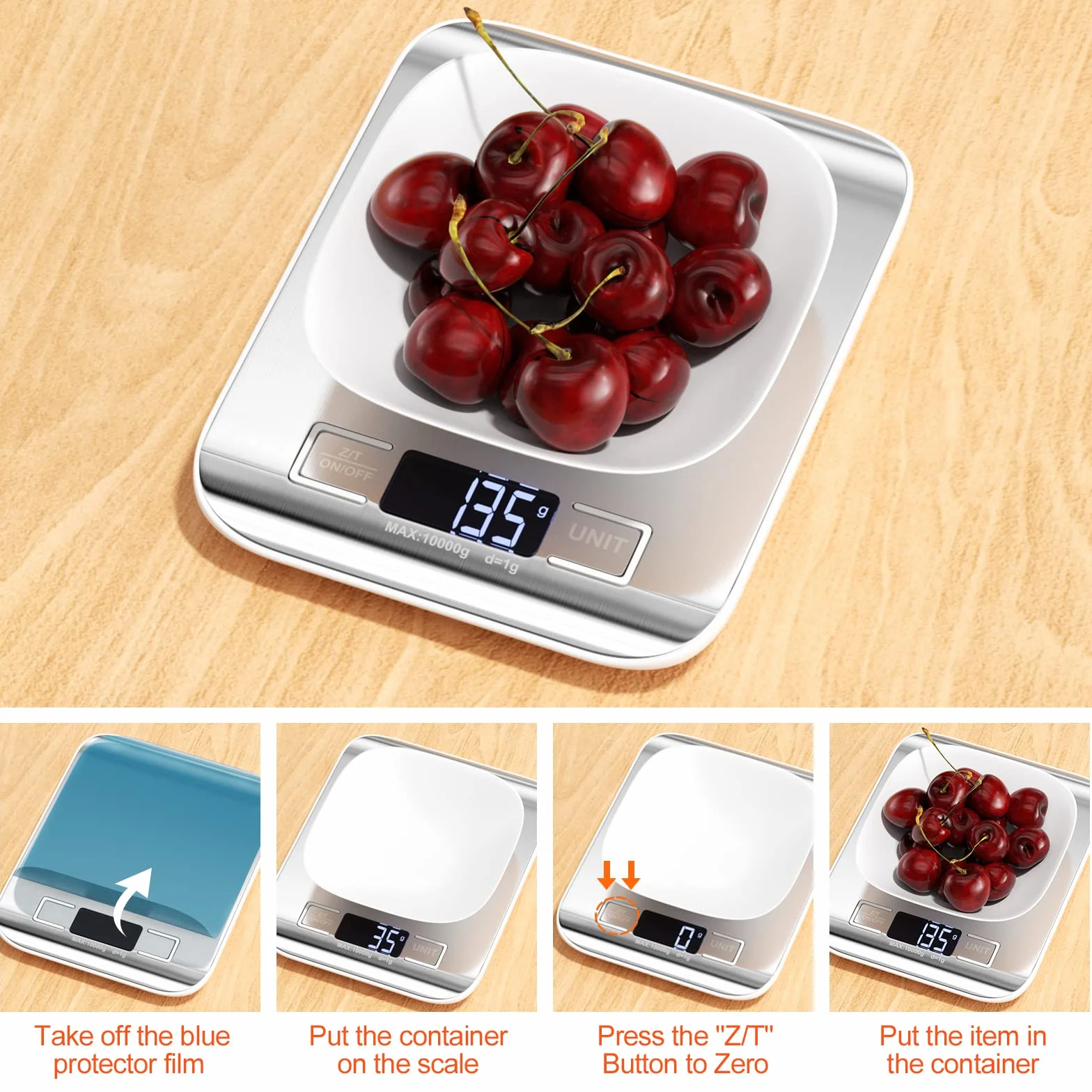 Newaner Precyzyjna waga kuchenna elektroniczna, 10 kg / 1 g, stal nierdzewna, waga kuchenna z wyświetlaczem Led i funkcją tarowania, 6 jednostek, ważenie żywności do gotowania, pieczenia i mieszania