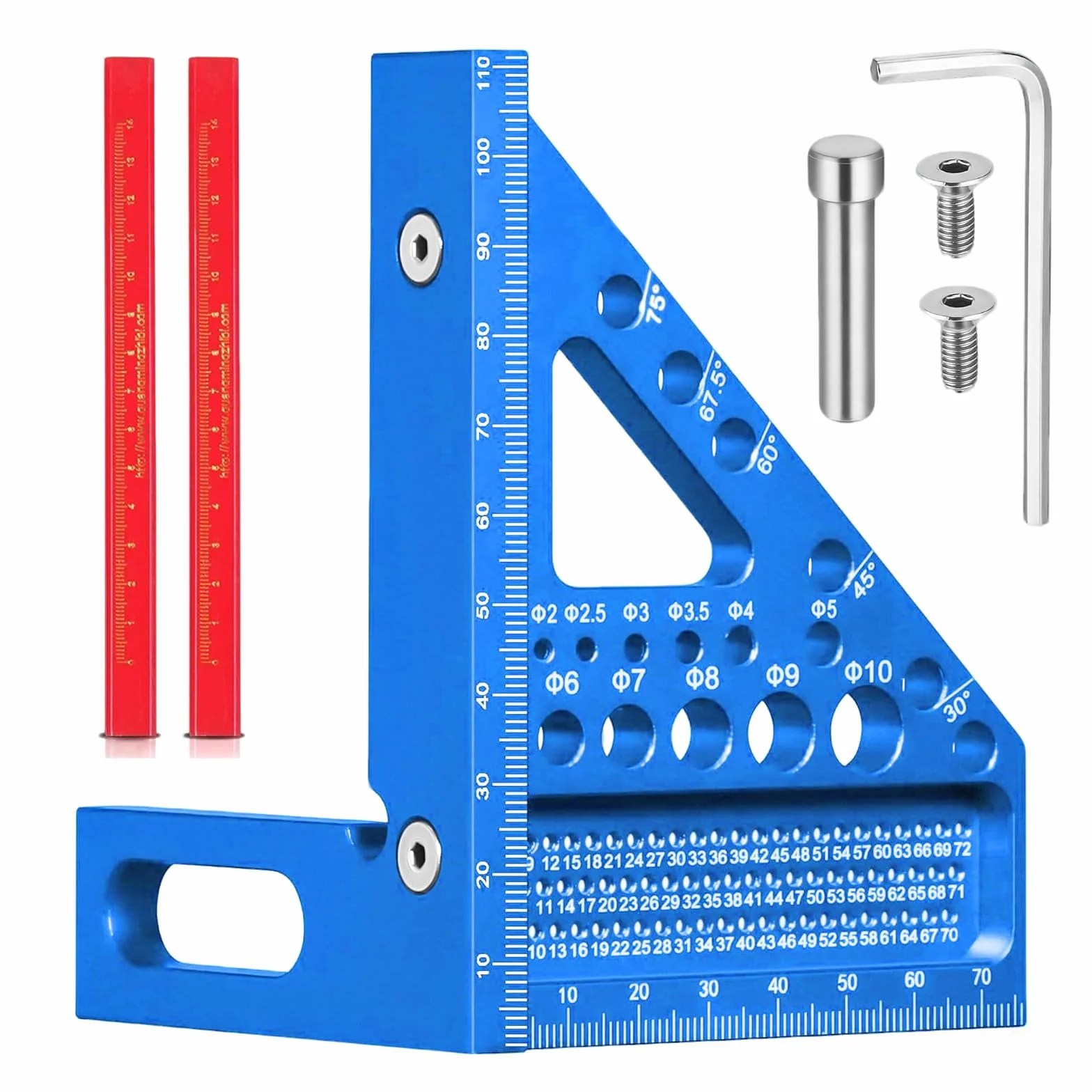 3D kątownik wielofunkcyjny, kąty 22,5-90 stopni, stop aluminium, kątomierz, wysokiej precyzji Speedmarker, kątownik stolarski z 2 rylcami do obróbki drewna dla stolarzy inżynierów (niebieski)