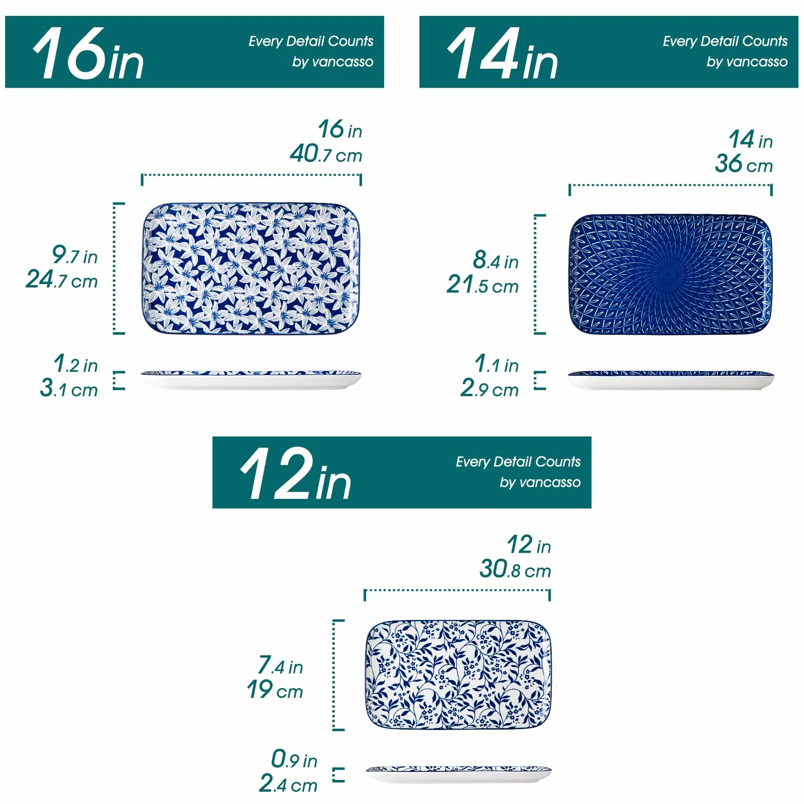 Vancasso SELENE01 Półmisek porcelanowy prostokątny 3-częściowy do serwowania