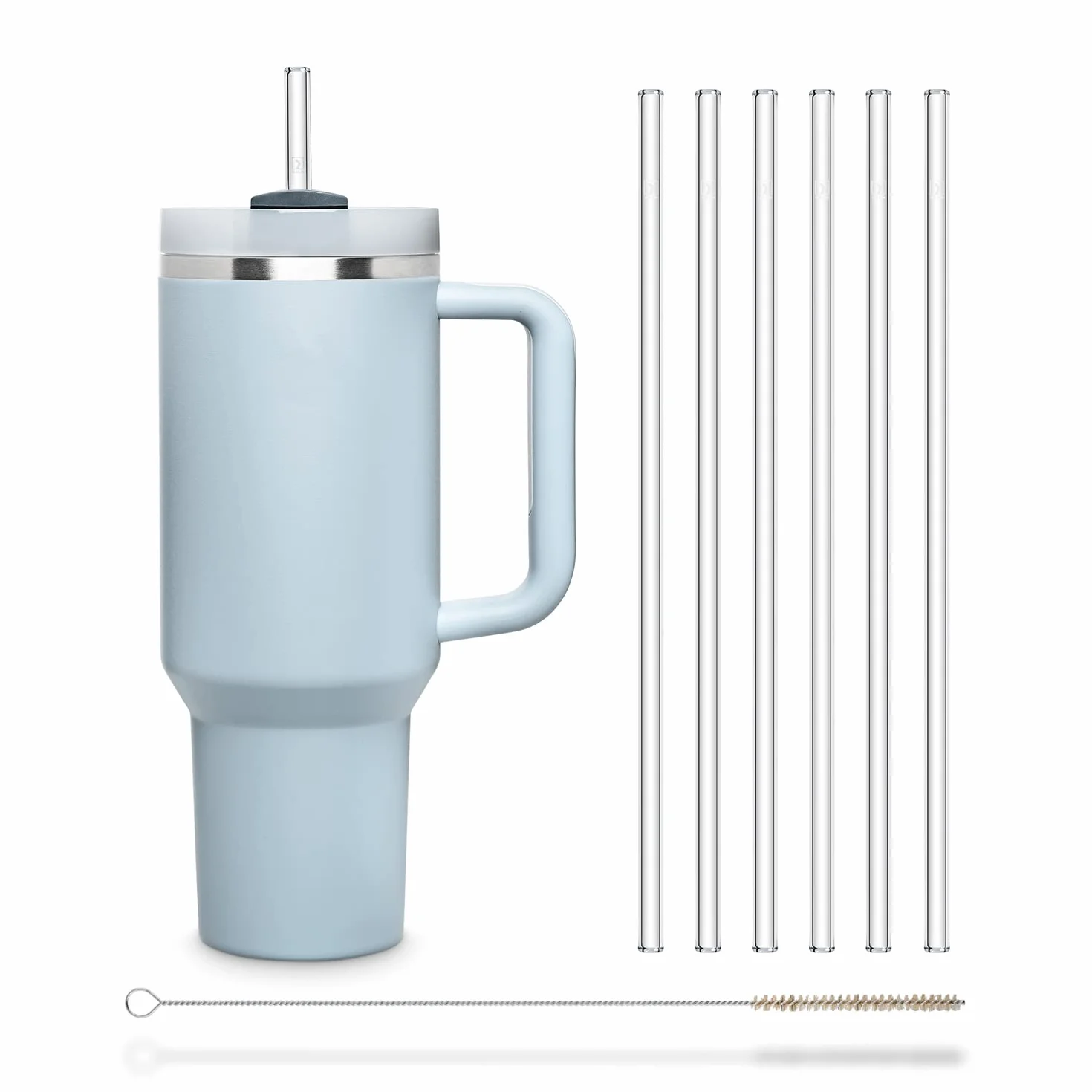 HALM szklane słomki 6x 30 cm długie do Stanley Cup Quencher Tumbler i butelek do 0,5 litra + szczotka do czyszczenia, nadające się do zmywarki - wielokrotnego użytku rurki
