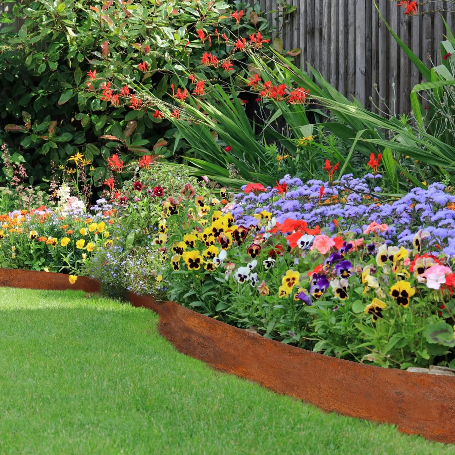 Krawędź trawnika ze stali Cortena, 10 m x 14 cm wysokości, krawędzie trawnika, stal Corten, elastyczne obramowanie rabatek, ruszt do zawężania grządek kwiatowych, ścieżek ogrodowych (10 m ×