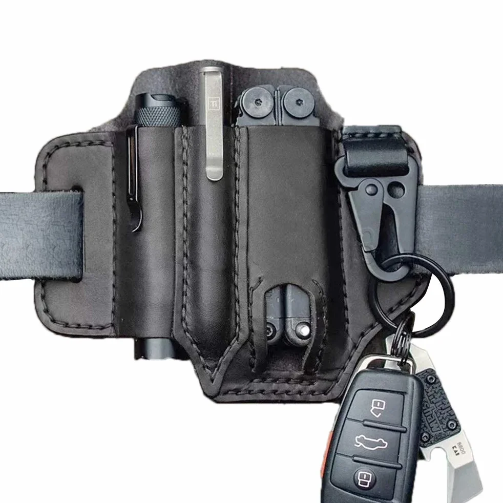 EDC Organizer kieszonkowy EDC Gerber EDC, organizer, skórzany uchwyt na pasek, uchwyt na narzędzia, latarkę, narzędzia i sprzęt EDC (czarny)