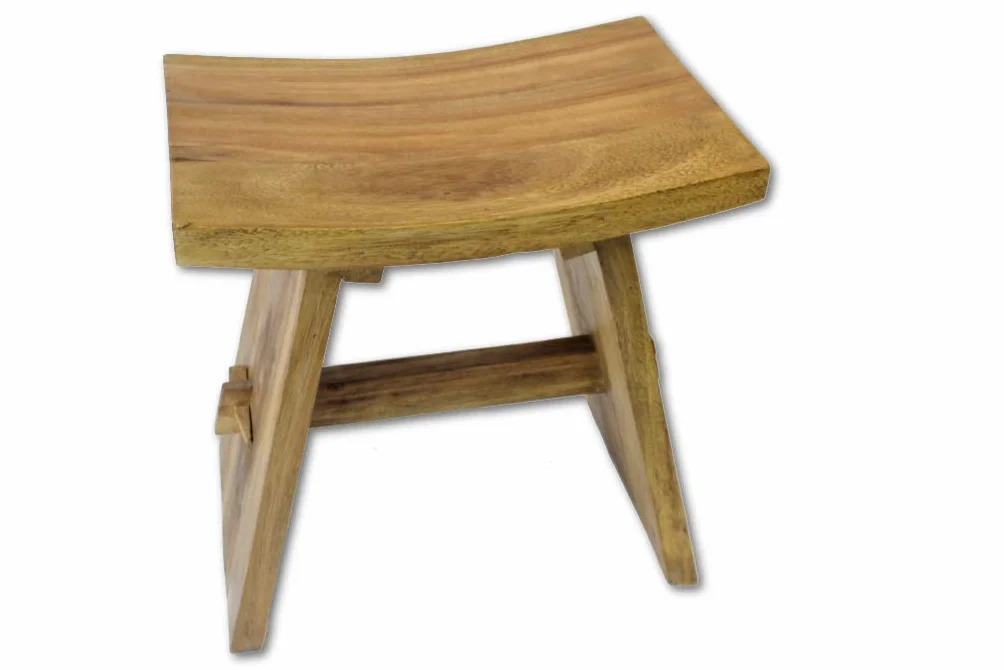 Kinaree Japan Teak Taboret Suzie – 41 cm taboret z drewna tekowego z zakrzywionym siedziskiem – nadaje się również jako taboret łazienkowy lub podnóżek
