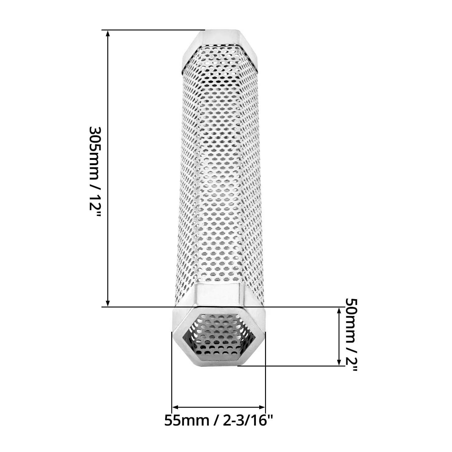 QWORK 30 cm rura wędzarnicza ze stali nierdzewnej do grilla na pelety, sześciokątna rura wędzarnicza premium do wszystkich grilli, wędzenia na gorąco/zimno, grillowanie na węgiel drzewny