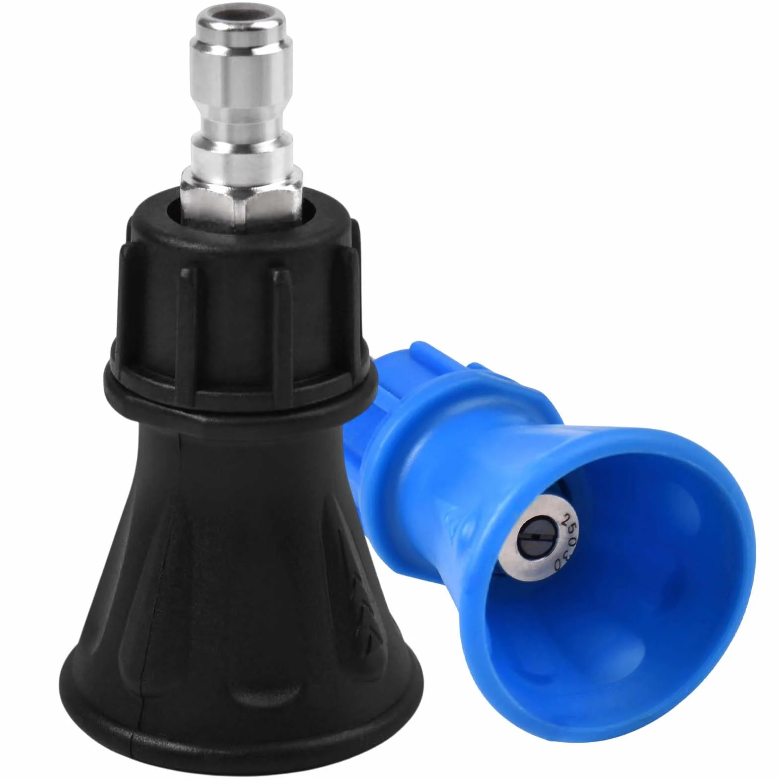 LEONTOOL 2-pak 25 stopni/40 stopni osłona dyszy myjki ciśnieniowej 1/10.2 cm szybkie połączenie końcówki myjki ciśnieniowej ze stali nierdzewnej z gumową osłoną ochronną, czyszczenie o wysokiej