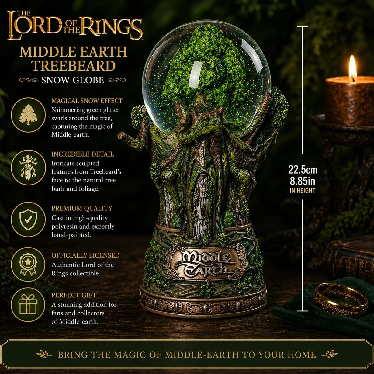 Nemesis Now Oficjalnie licencjonowany Władca Pierścieni Śródziemie Treebeard Snow Globe, Zielona, 22,5 cm