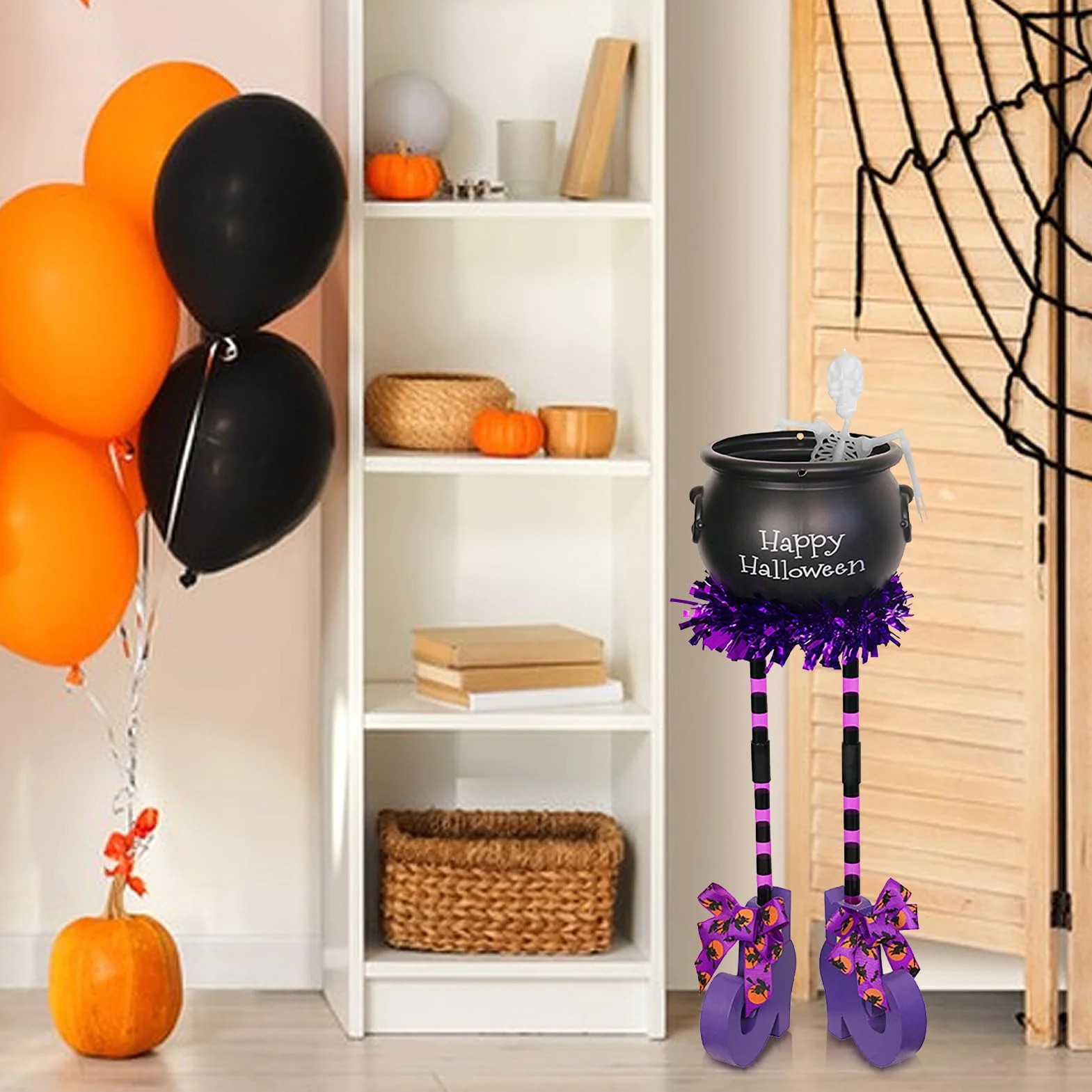BestAlice Dekoracje na Halloween, 23,6-calowe Miski na Cukierki na Halloween, Duże Nogi Czarownic Cukierki Cauldro, Wiadro z Pojemnikiem na Cukierki Halloween na Dekoracje na