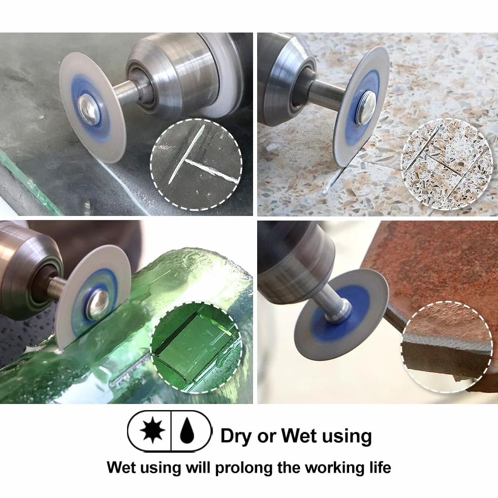 SHDIATOOL Diamentowa tarcza do cięcia szkła, 2 szt., 40 mm, mini diamentowe brzeszczoty do piły z 1 trzpieniem 6 mm, do płytek, ceramiki, porcelany, marmuru, granitu, sztucznego kamienia, na wiertarce