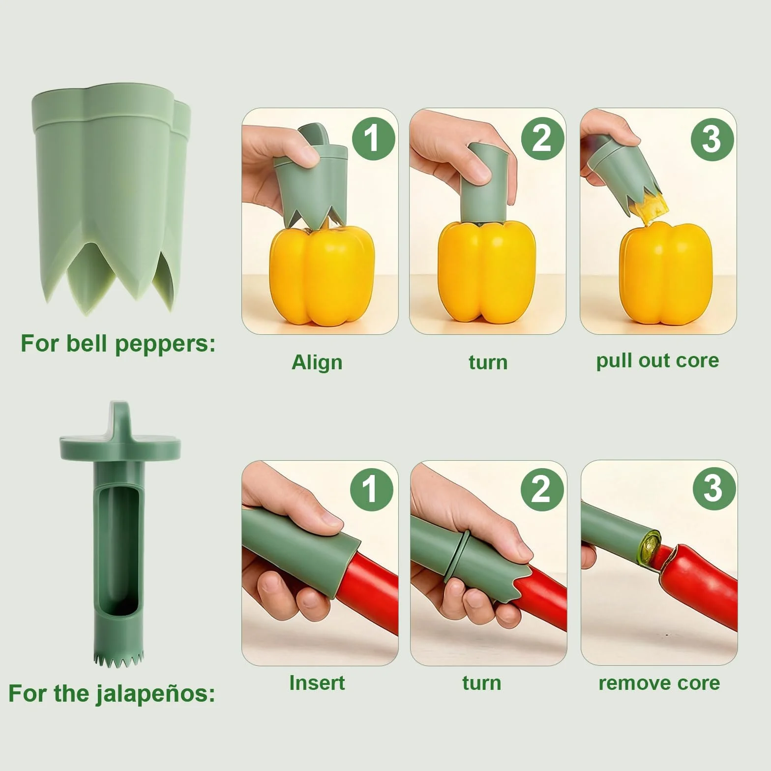 2 w 1 Pepper Corer, 11 x 5,5 cm wielofunkcyjny przyrząd do usuwania pestek pieprzu, zielonego chili, środek do usuwania ziaren pieprzu, drylownica do papryki i jalapeños