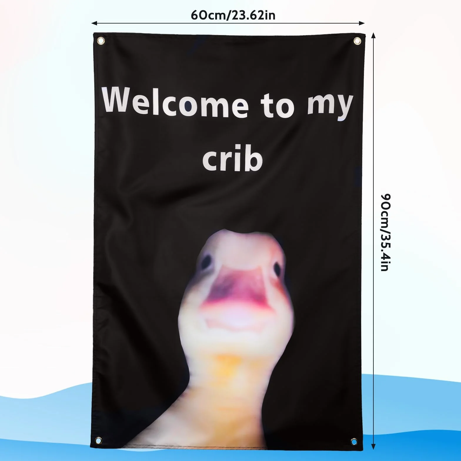 WY LIGHTING LEVEL Zabawna kaczka gobelin wiszące flagi poliester czarny 90 x 60 cm 'Welcome to My Crib Duck Face Backdrop Cute Cave Wall Flags z przelotkami do domu, akademika, na imprezę, ślub
