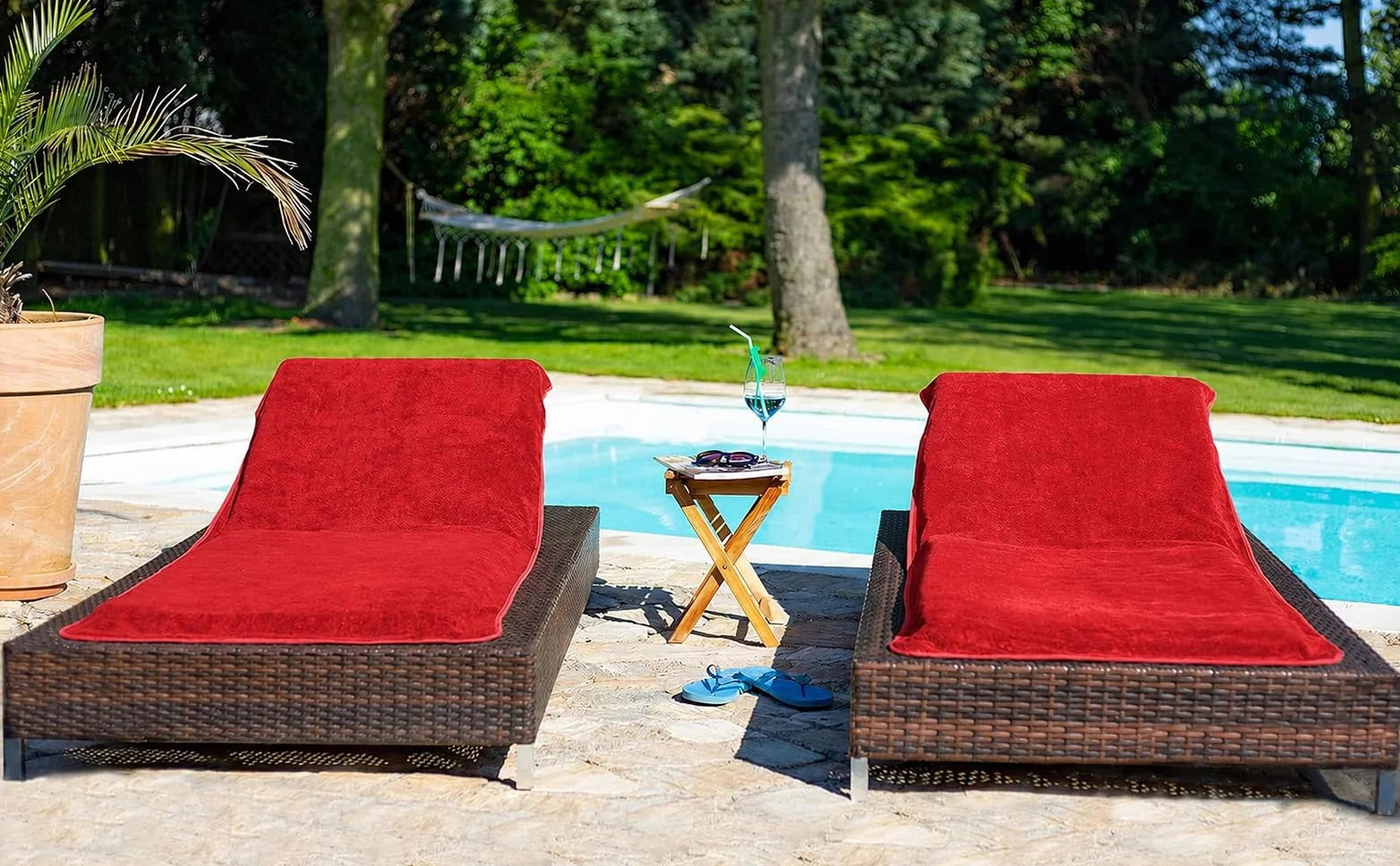 Brandsseller Pokrowiec ochronny na leżak ogrodowy, plażowy, ręcznik frotte, ok. 75 x 200 cm – czerwony