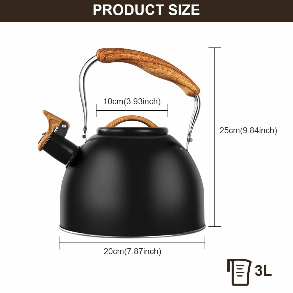 Flintronic Czajnik ze stali nierdzewnej 2,5 l z gwizdkiem drewnianym uchwytem