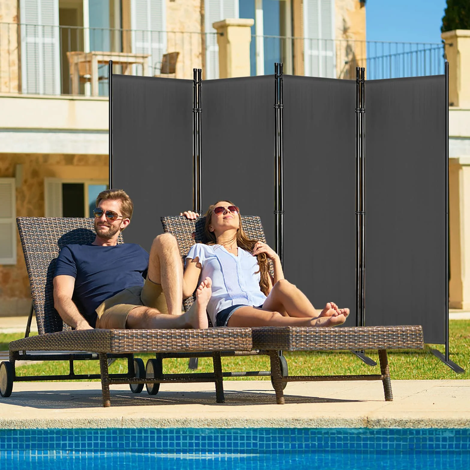 UISEBRT Paravent Paravent 225 x 180 cm Parawan z nóżkami, ochrona przed spojrzeniami, do biura, na balkon, do ogrodu, antracytowy