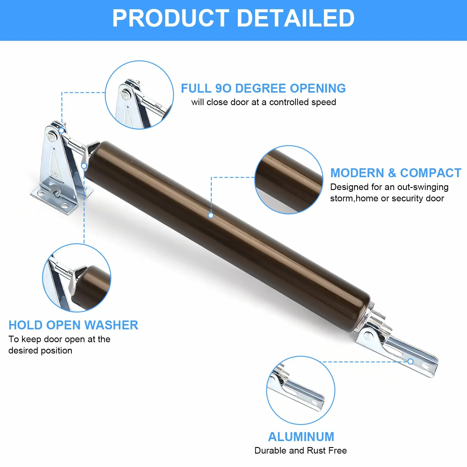 Samozamykacz drzwi 32 × 230 mm z aluminium w kolorze antycznego brązu – cichy amortyzator drzwi z funkcją Soft Close, łatwy montaż bez wiercenia, do drzwi pokojowych, bramy ogrodowej, drzwi