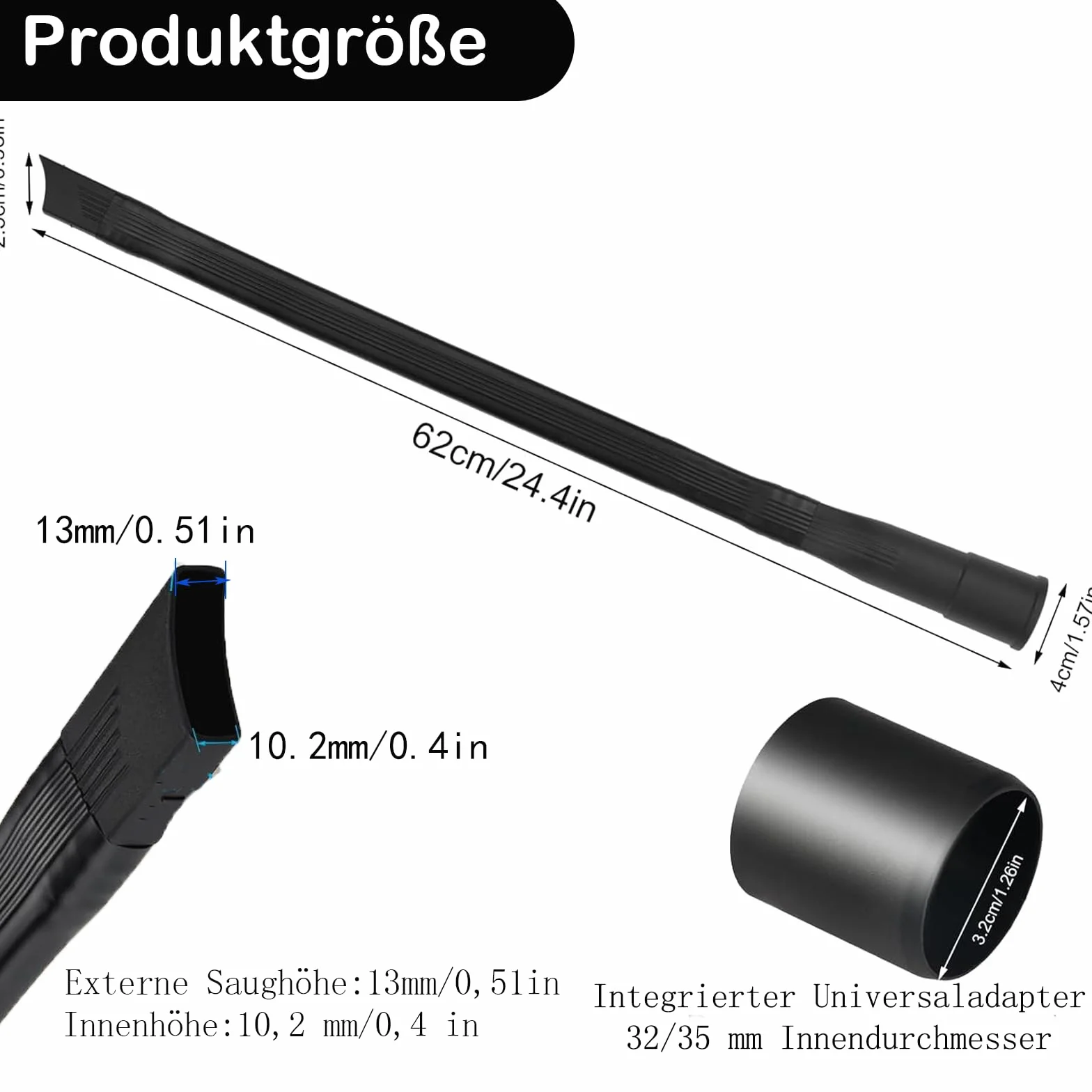 Długa płaska dysza przedłużająca, akcesoria, uniwersalne, elastyczne dysze do odkurzacza, ssawka szczelinowa, akcesoria do odkurzacza z przyłączem 35/32 mm, do sofy, szafki na buty, wąski – 62 cm