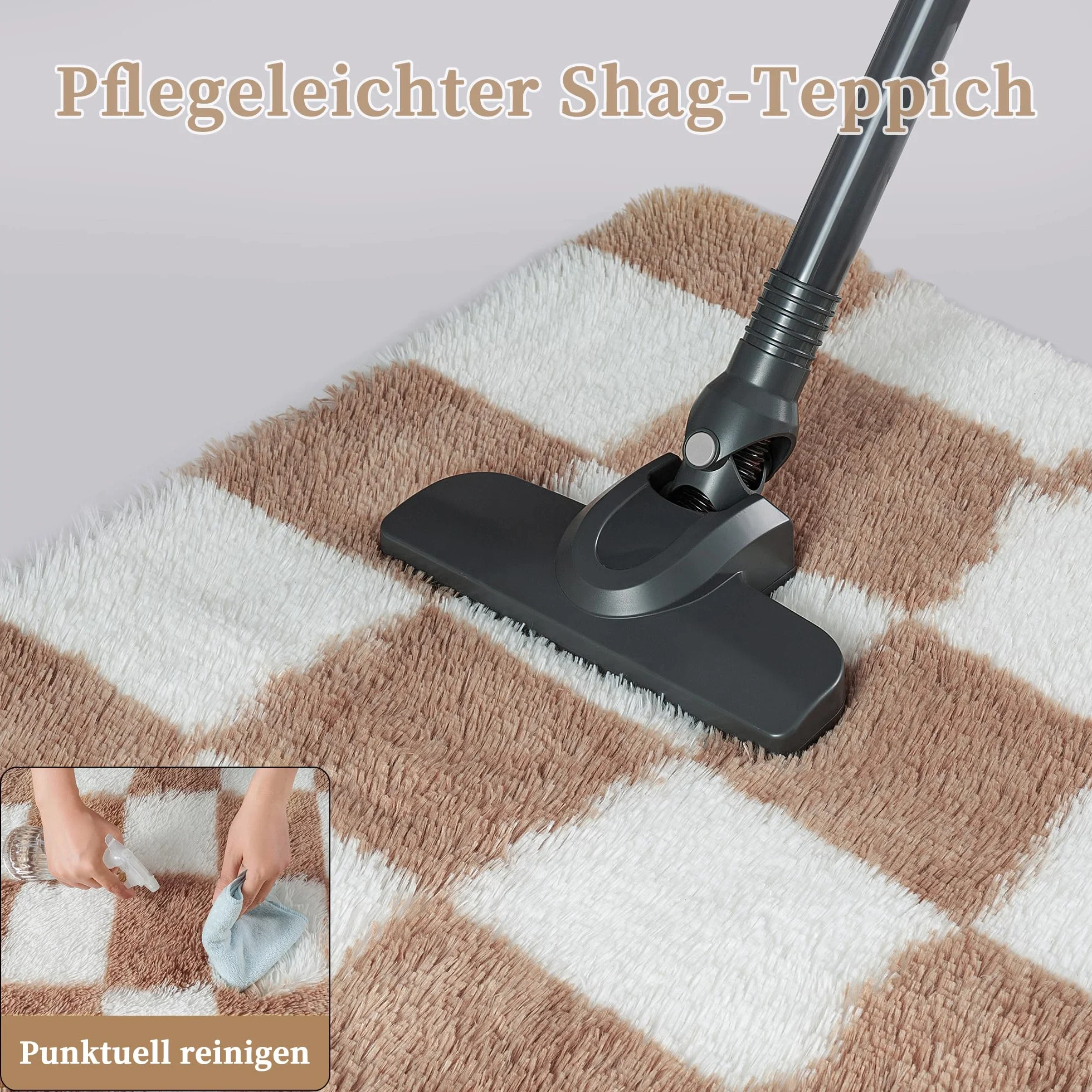 HUGEAR Puszysty dywan w kratkę, okrągły, 150 dywanów, brązowo-biały, shaggy, antypoślizgowy, do pokoju dziecięcego, dziewczynki, chłopca, dywanik nocny, do sypialni, wysokie runo, miękki, okrągły
