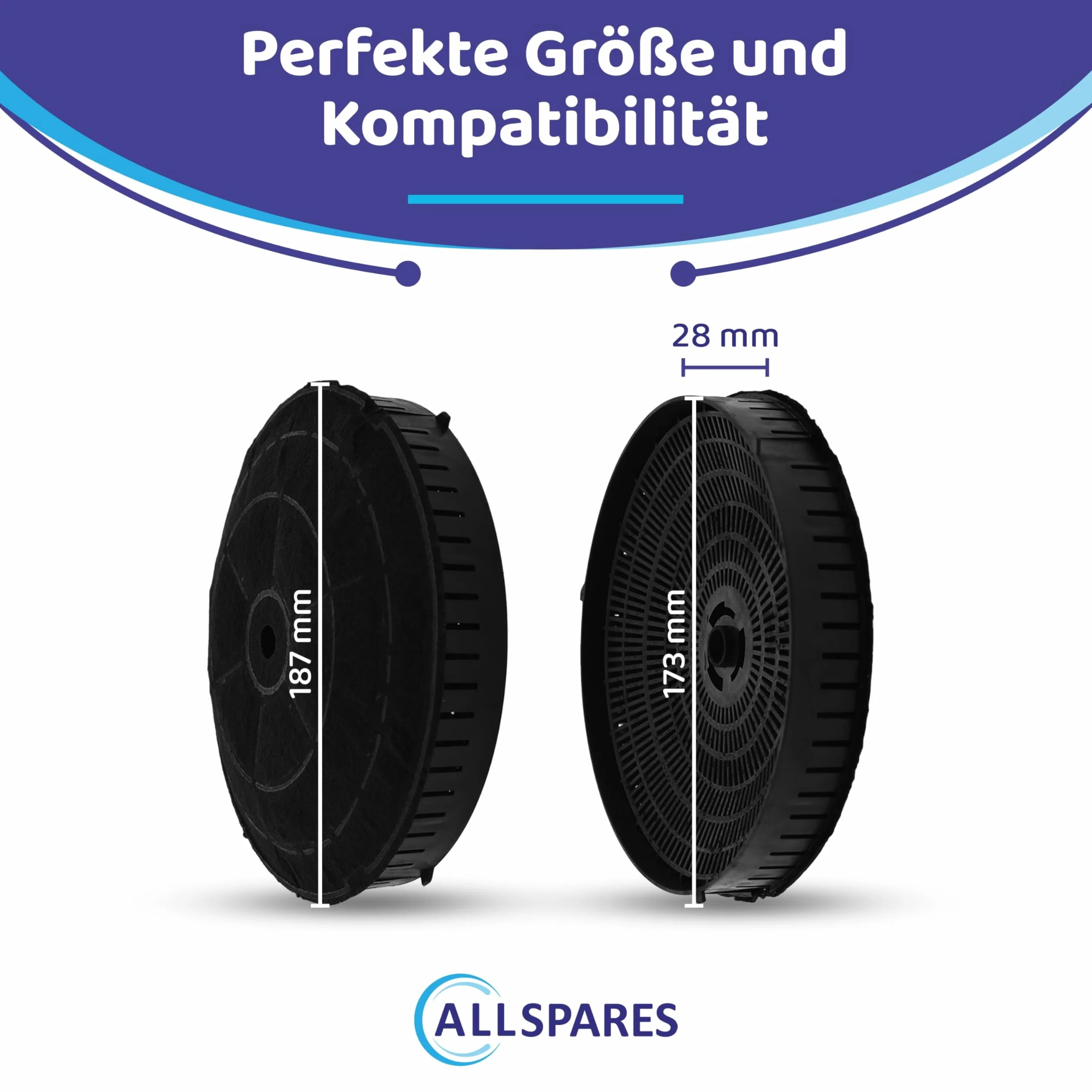 AllSpares Filtr z węglem aktywnym (2 szt.) do okapów kuchennych odpowiedni do Elica CFC0038668, NYTTIG FIL 440 i wielu innych (Ø 173 mm)