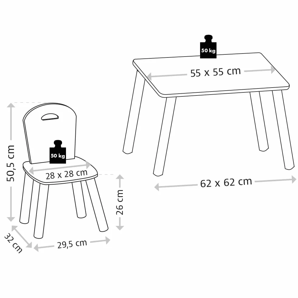 Kesper | stolik dziecięcy z 2 krzesłami, materiał: płyta pilśniowa, wymiary: 55 x 55 x 45 cm, kolor: biały, zielony | 17733 13