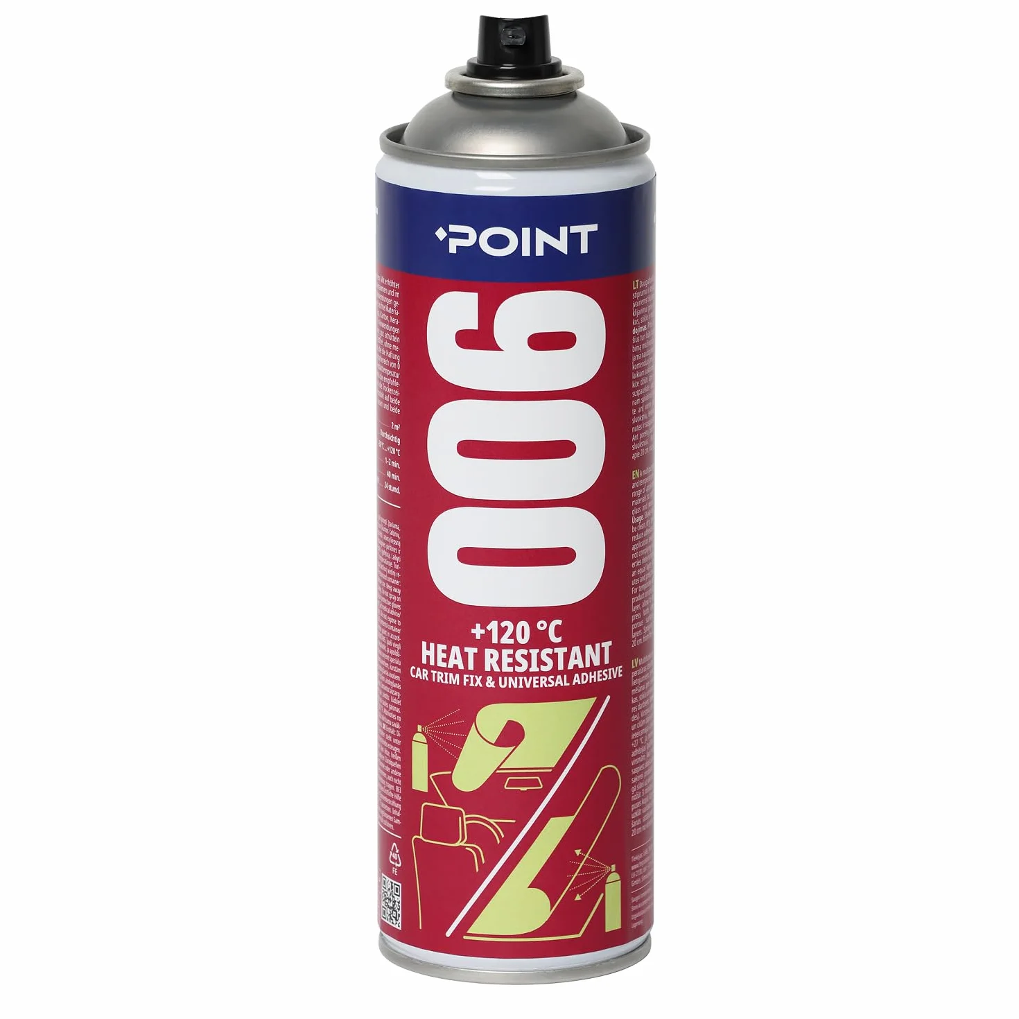 Point 006 Klej w sprayu – odporny na wysokie temperatury do 120°C, bardzo mocny klej w sprayu do podsufitki, pianki, rozbudowy pojazdu i wszechstronnych zastosowań, 500 ml na powierzchnię 2 m²