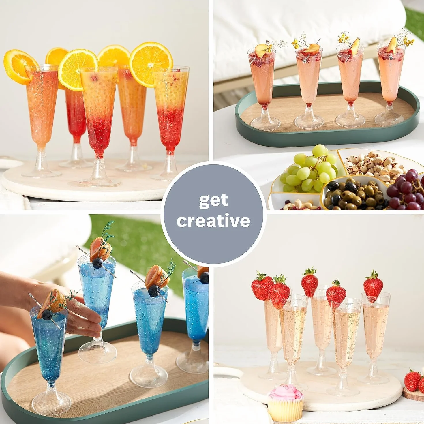 MATANA 50 Eleganckich Plastikowych Filiżanek do Szampana z Złotym Brokatem, 150 ml - Wytrzymałe i Wielokrotnego Użycia - Koktajle, Prosecco, Mimosa - Urodziny, Wesela, Boże Narodzenie i Imprezy