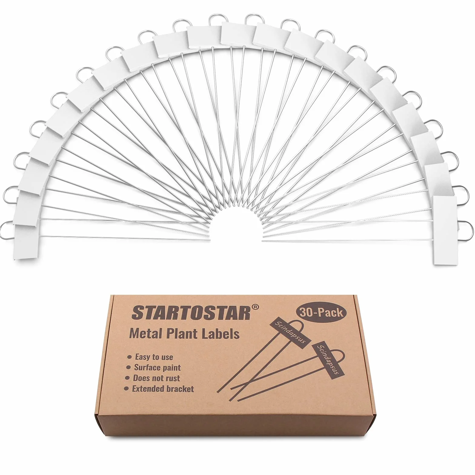 STARTOSTAR Etykiety do roślin zewnętrznych, 30 szt., metalowe znaczniki ogrodowe, 9 x 3 cm do warzyw, ziół, kwiatów, sadzonek, wielokrotnego użytku i warunków atmosferycznych, białe