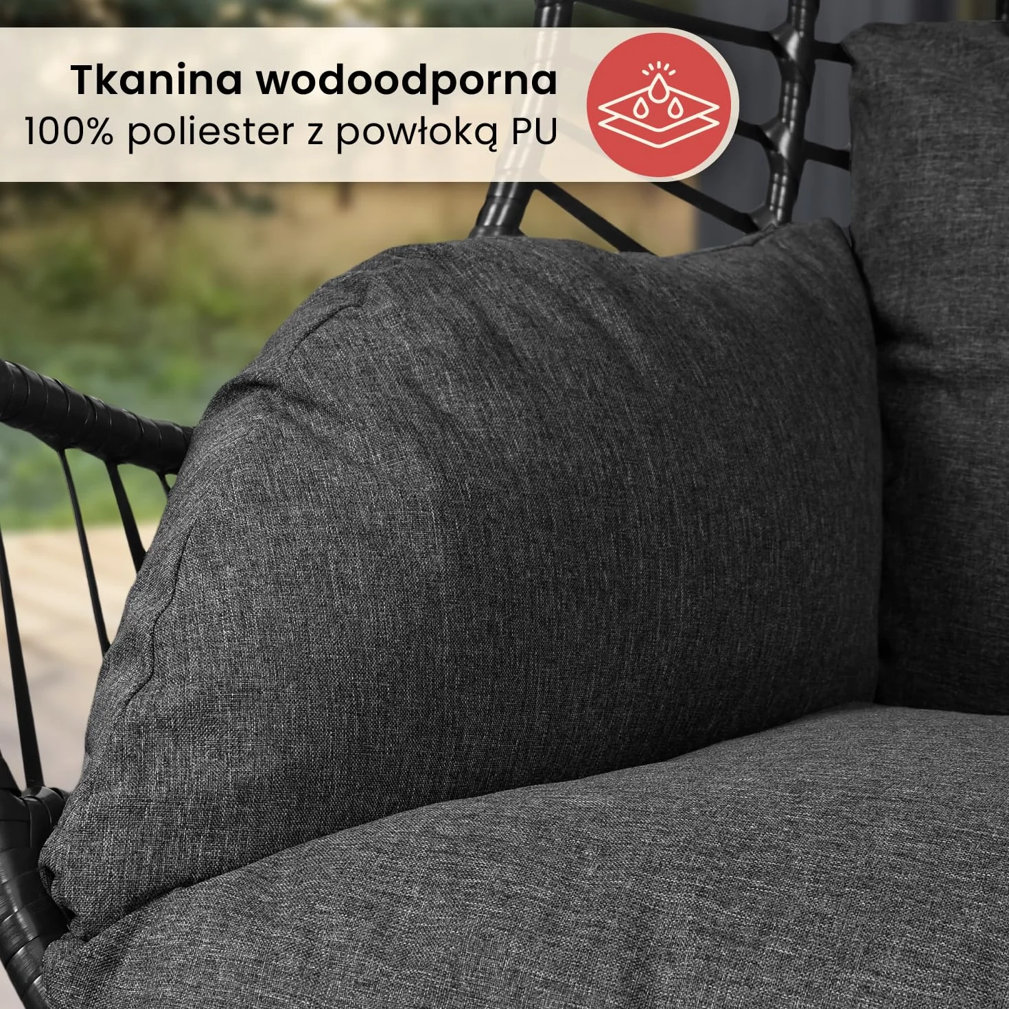 Fotel wiszący Swoods XXL Egg - Fotel wiszący ze stojakiem - Do wnętrz i na zewnątrz - Zawiera poduszki - Odporny na warunki atmosferyczne - Fotel Egg - do 150 kg (Ciemnoszary)