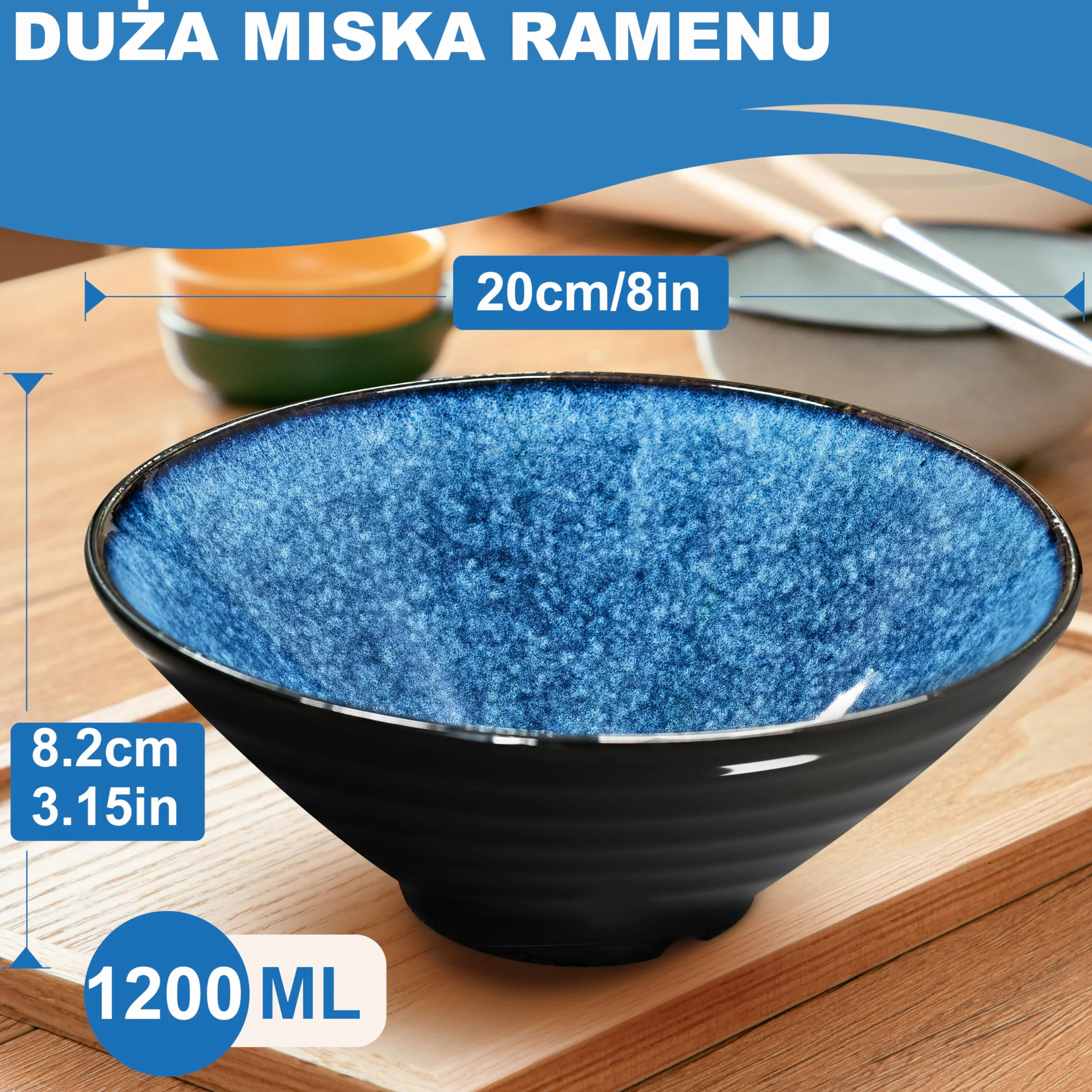 8 Calowe 2 Zestawy Ceramiczne Miski Do Ramenu 8 Pozycji – Japońska Porcelana Zmywarka Bezpieczna Do Sałatka Duże Miski Z Pałeczkami Widelcami Łyżkami Prezentem Na Parapetówkę Dla Mężczyzn I Kobiet